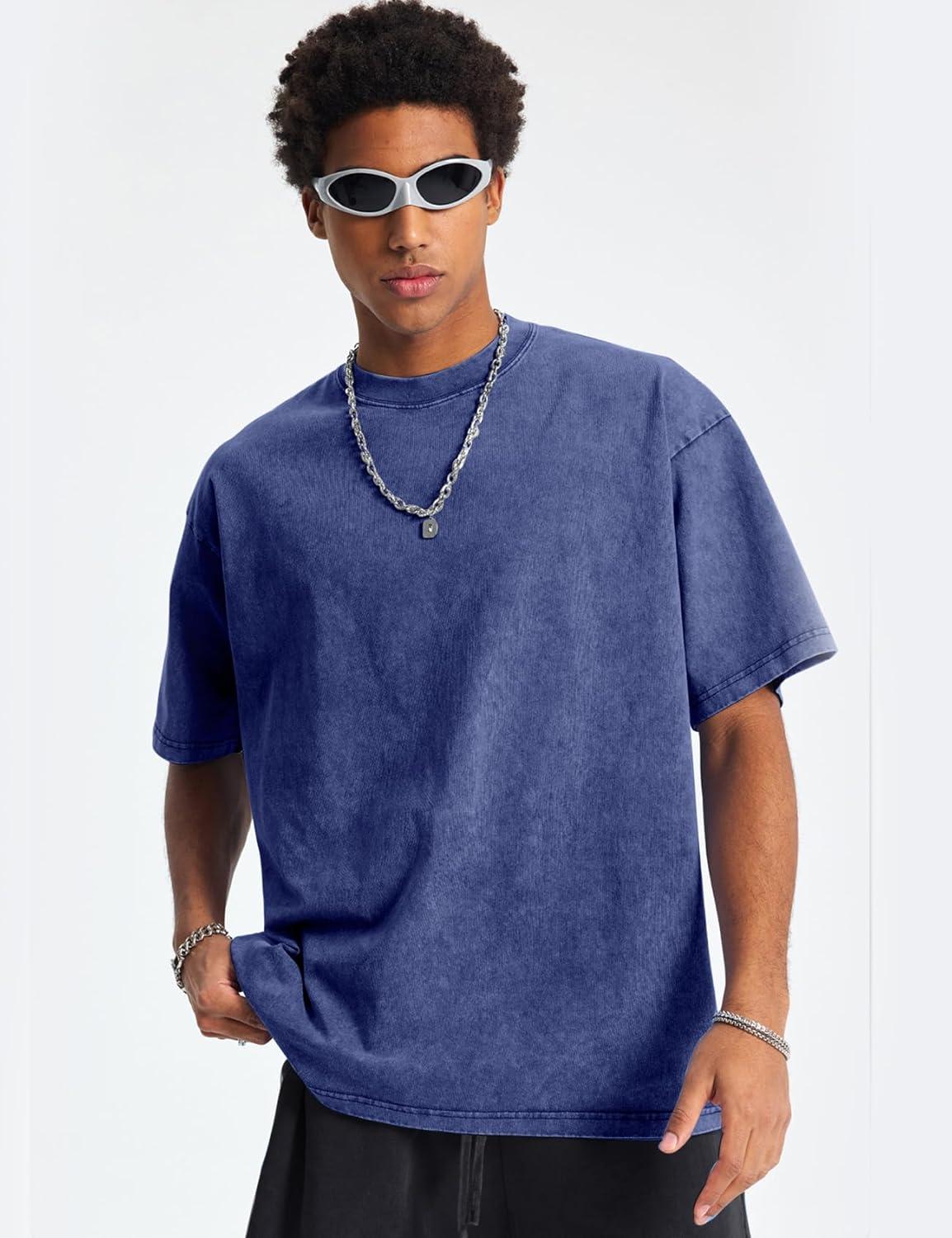 Arssm Oversized Tshirts for Men Acid Wash Loose Fit Vintage Cotton Heavyweight T Shirts Baggy Tees(Blackgreykhakiblue)