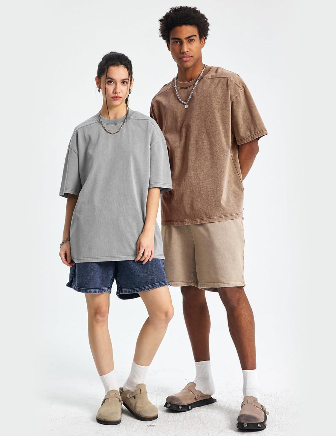 Arssm Oversized Tshirts for Men Acid Wash Loose Fit Vintage Cotton Heavyweight T Shirts Baggy Tees(Blackgreykhakiblue)