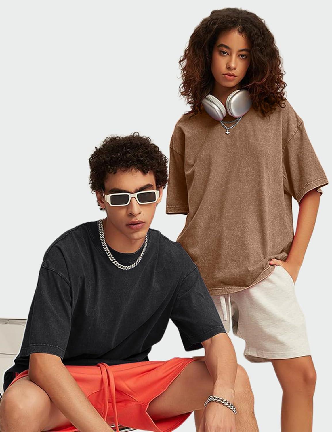 Arssm Oversized Tshirts for Men Acid Wash Loose Fit Vintage Cotton Heavyweight T Shirts Baggy Tees(Blackgreykhakiblue)
