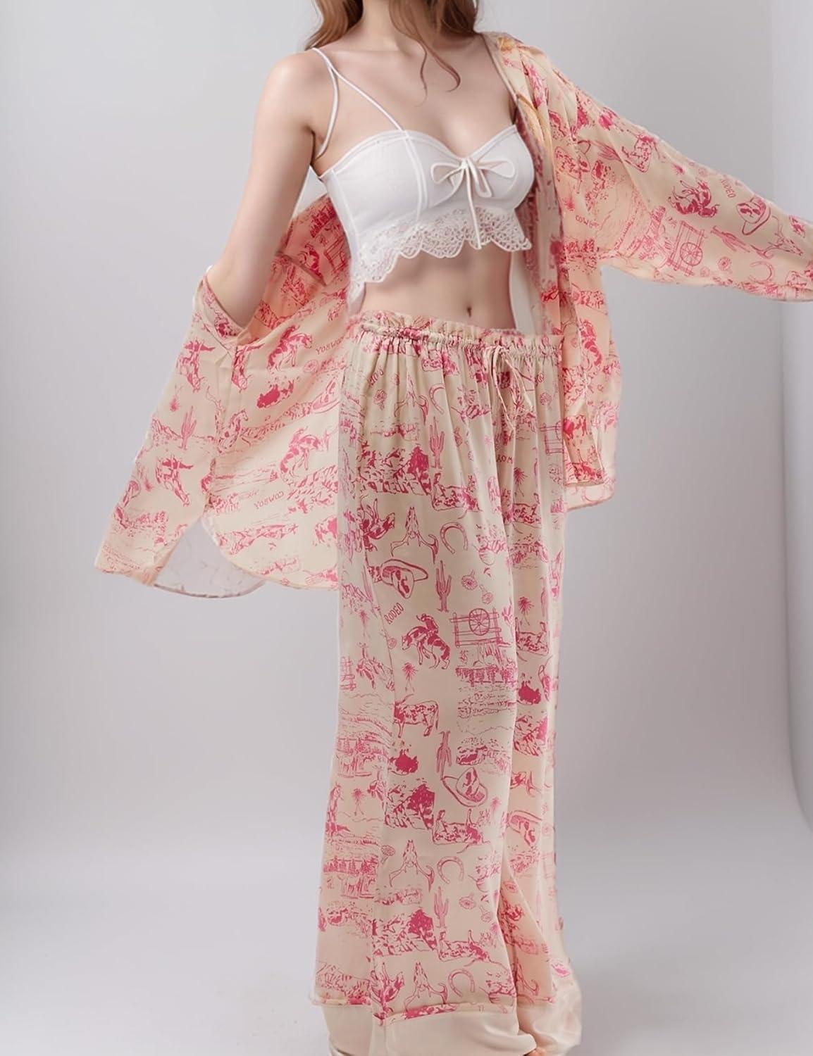 Arssm Satin Pajama Set for Women Silk Pajamas Set 2 Piece Floral Pj Set Long Sleeve Button Down Pjs Sleepwear(Apricot)