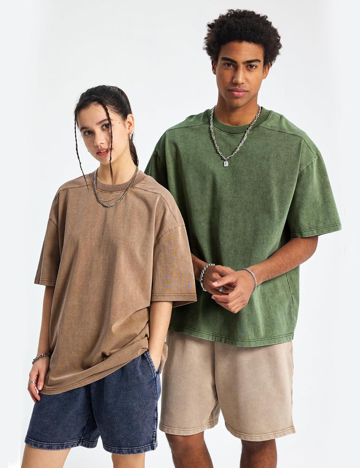 Arssm Oversized Tshirts for Men Acid Wash Loose Fit Vintage Cotton Heavyweight T Shirts Baggy Tees(Blackarmykhakibeige)