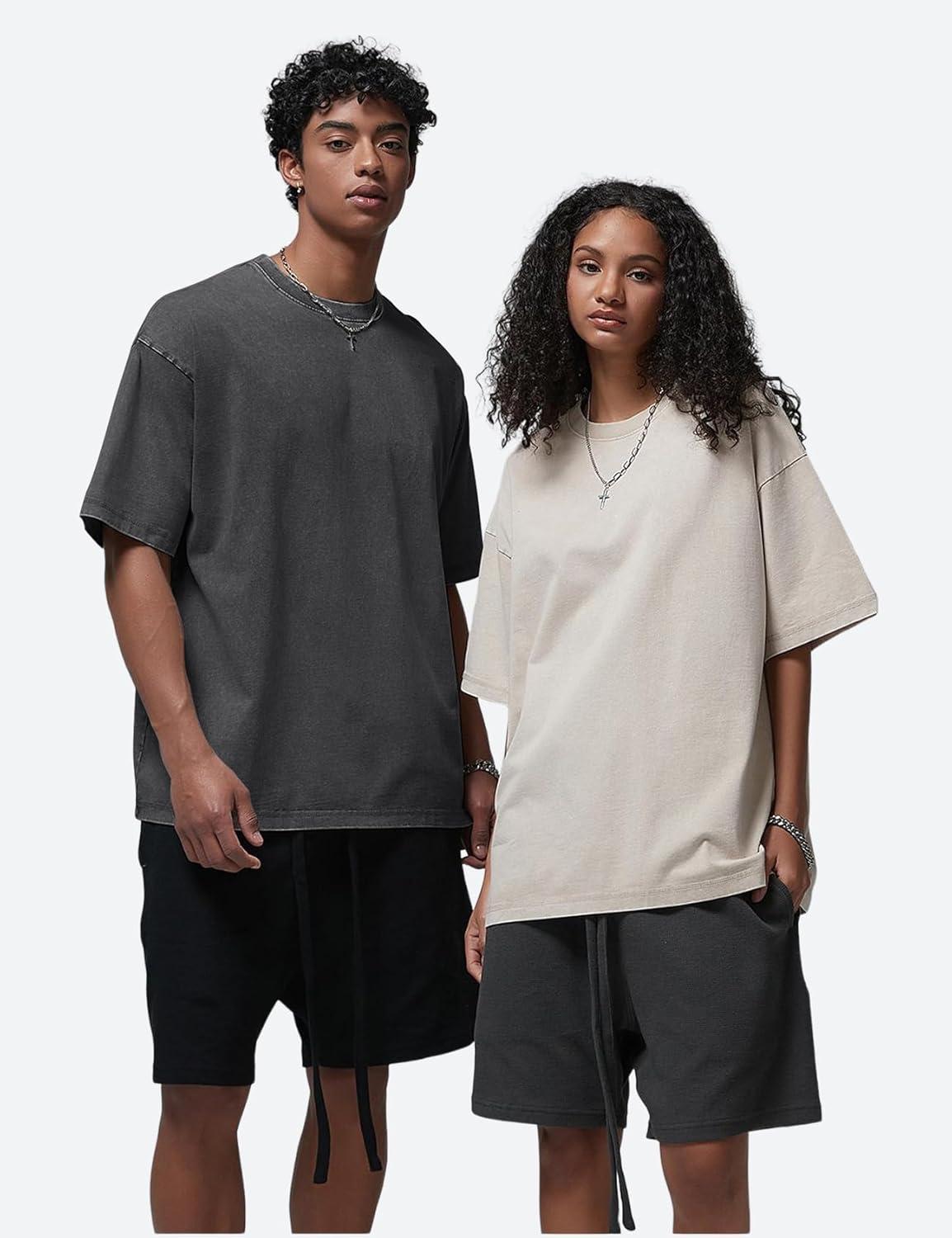 Arssm Oversized Tshirts for Men Acid Wash Loose Fit Vintage Cotton Heavyweight T Shirts Baggy Tees(Blackarmykhakibeige)