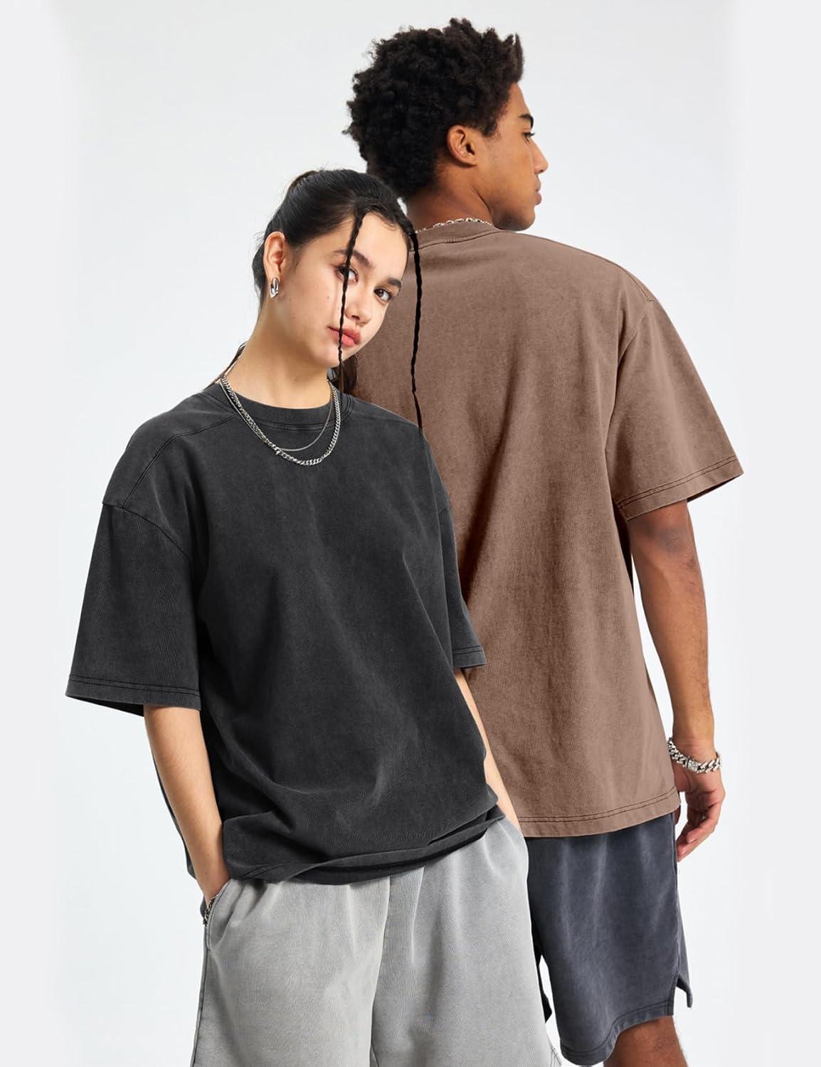 Arssm Oversized Tshirts for Men Acid Wash Loose Fit Vintage Cotton Heavyweight T Shirts Baggy Tees(Blackarmykhakibeige)