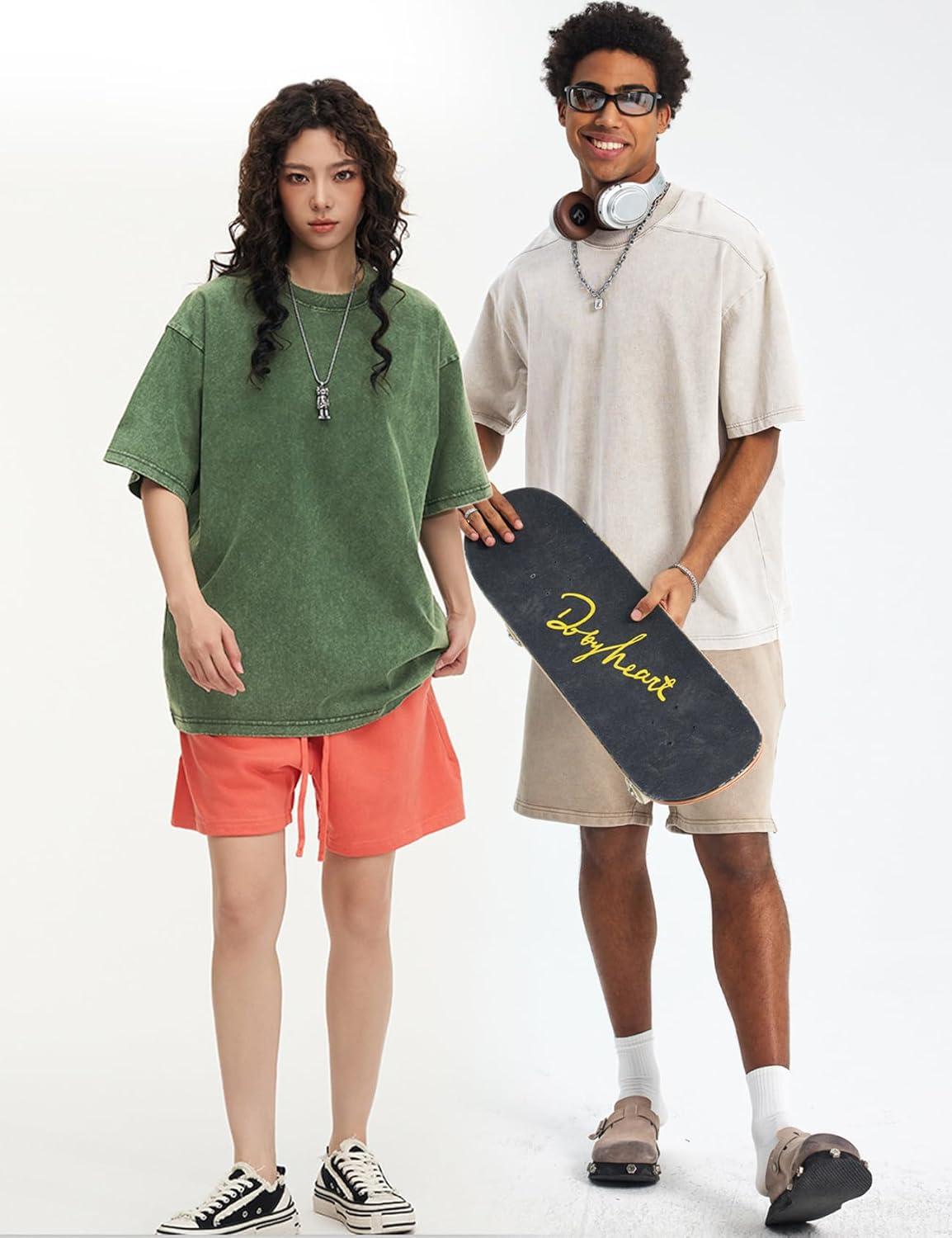 Arssm Oversized Tshirts for Men Acid Wash Loose Fit Vintage Cotton Heavyweight T Shirts Baggy Tees(Blackarmykhakibeige)