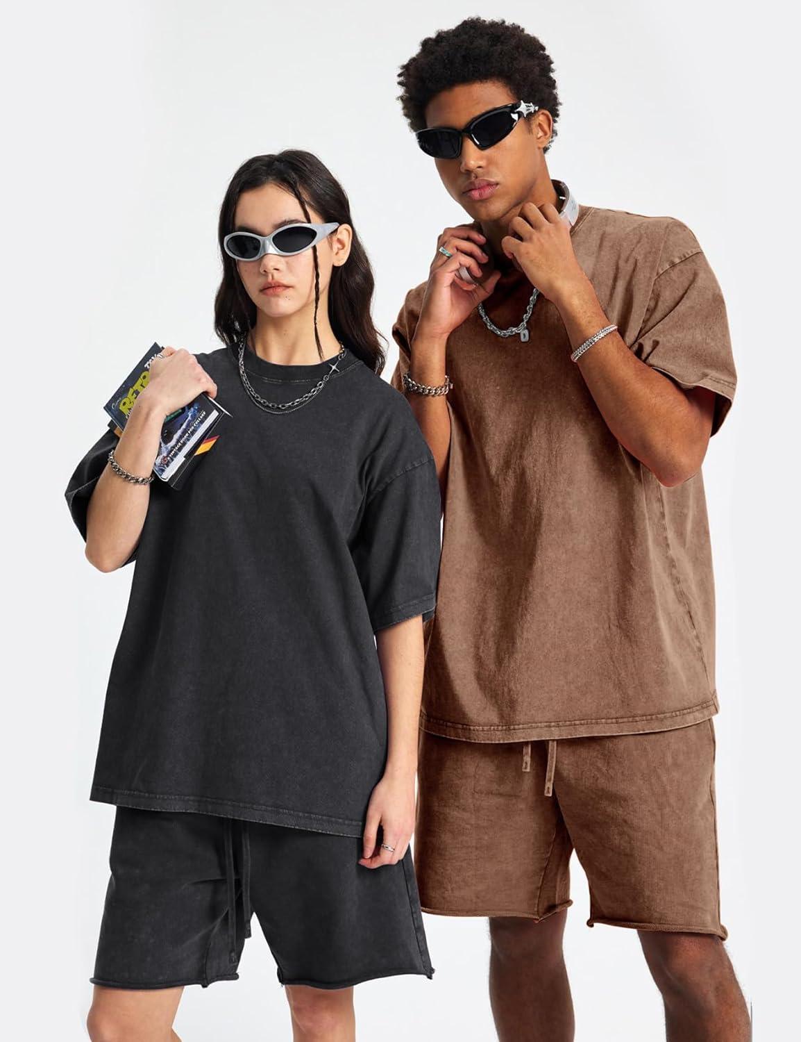 Arssm Oversized Tshirts for Men Acid Wash Loose Fit Vintage Cotton Heavyweight T Shirts Baggy Tees(Blackarmykhakibeige)