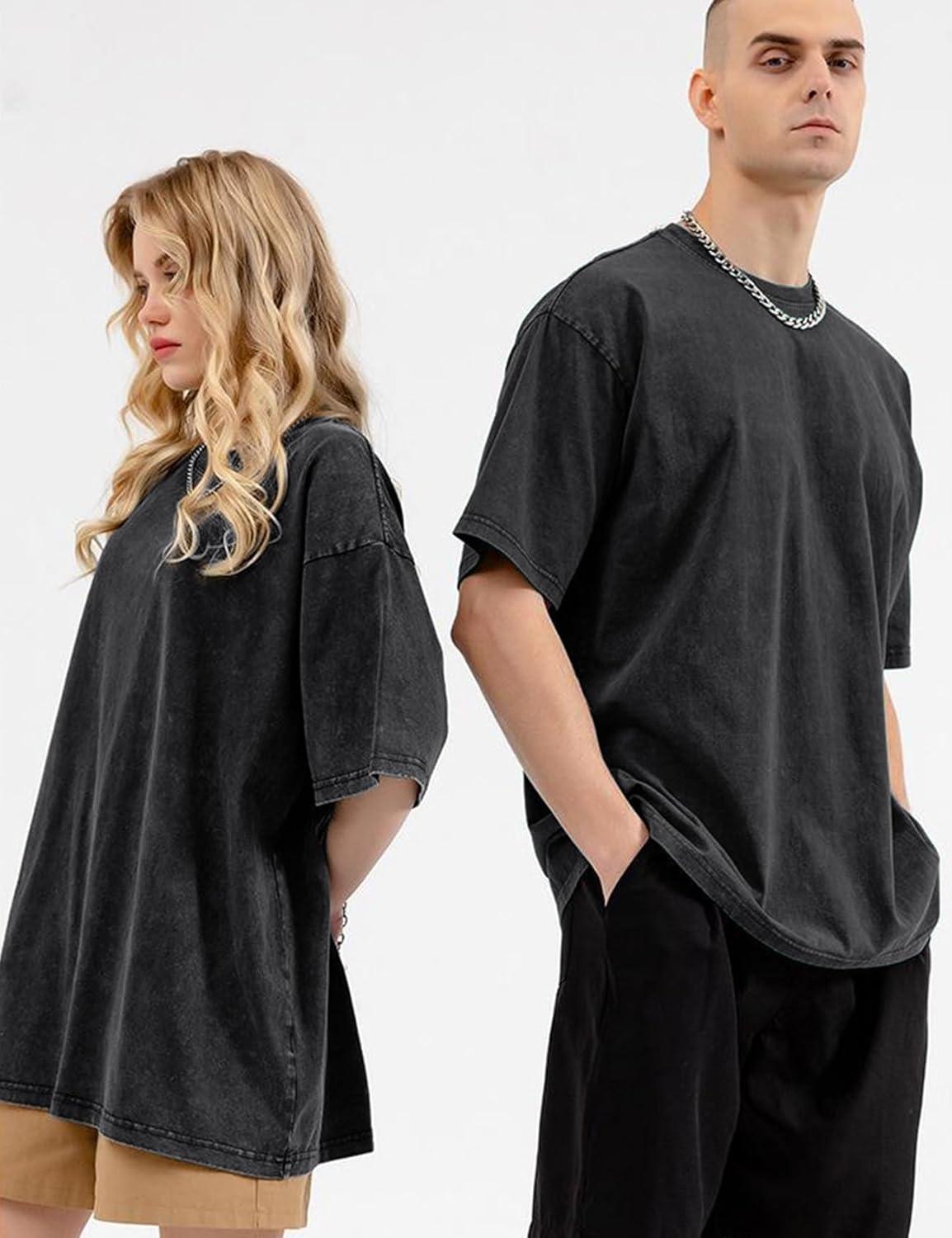 Arssm Oversized Tshirts for Men Acid Wash Loose Fit Vintage Cotton Heavyweight T Shirts Baggy Tees(Blackblackbeigebeige)
