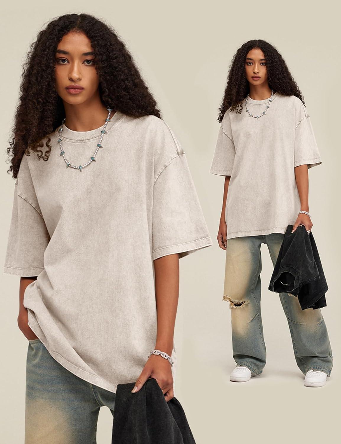 Arssm 3 Pack Men Oversized T Shirts Vintage Tee Loose Fit Short Sleeve Casual Streetwear Baggy Washed Unisex Tops(Black+grey+beige)