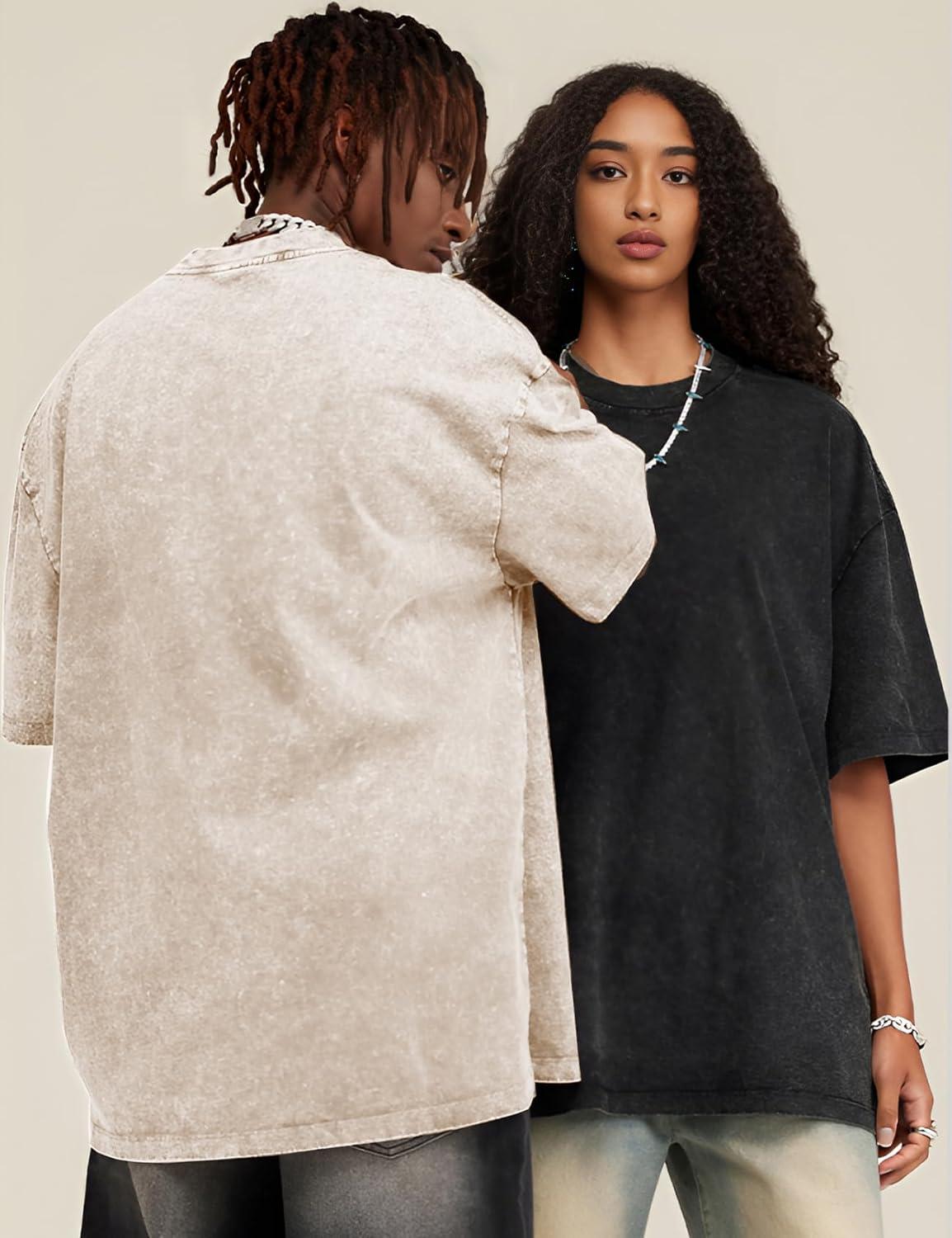 Arssm 3 Pack Men Oversized T Shirts Vintage Tee Loose Fit Short Sleeve Casual Streetwear Baggy Washed Unisex Tops(Black+grey+beige)