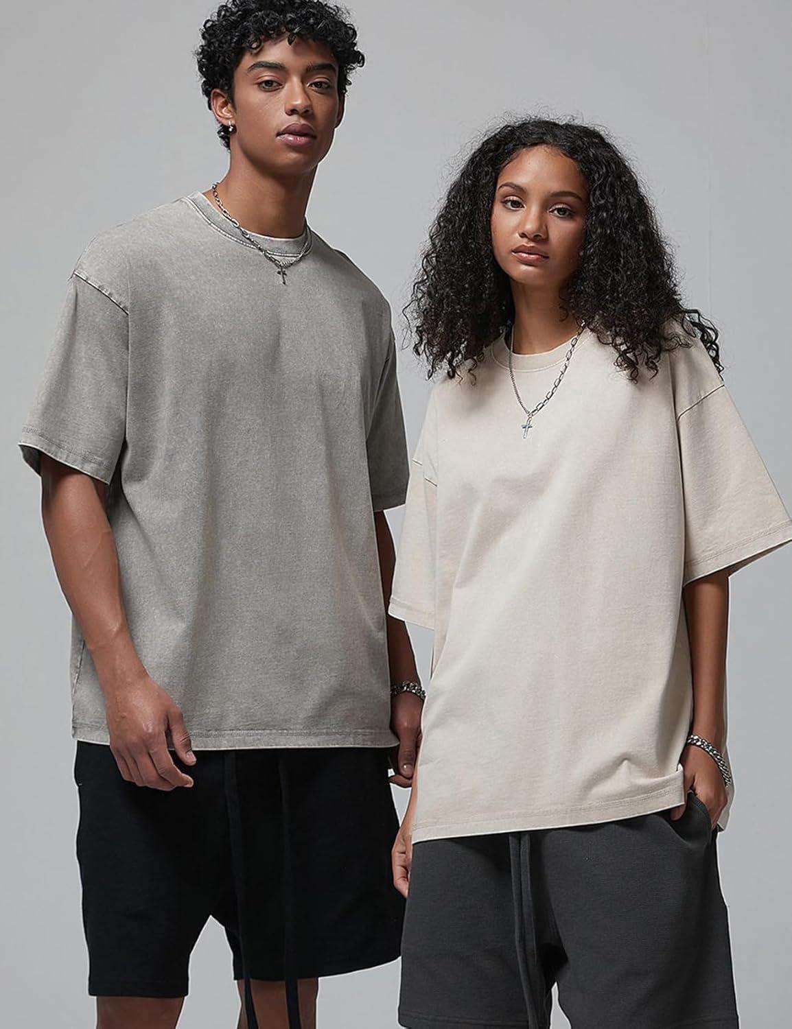 Arssm 3 Pack Men Oversized T Shirts Vintage Tee Loose Fit Short Sleeve Casual Streetwear Baggy Washed Unisex Tops(Black+grey+beige)