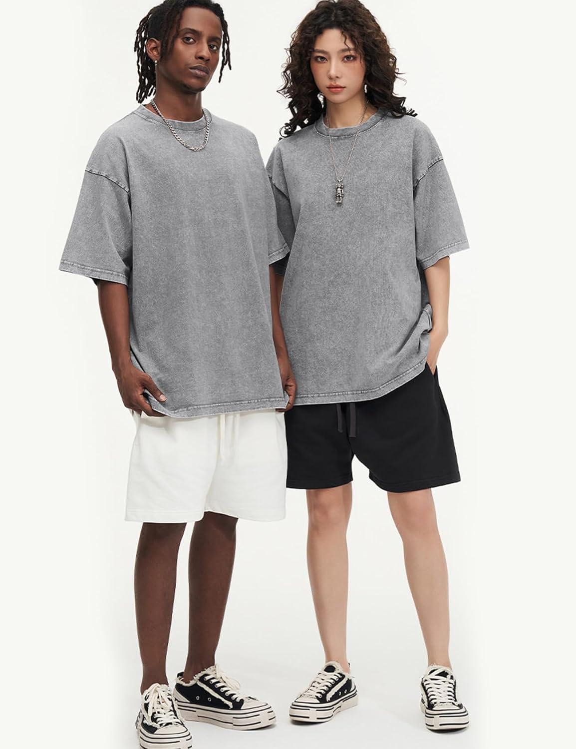 Arssm 3 Pack Men Oversized T Shirts Vintage Tee Loose Fit Short Sleeve Casual Streetwear Baggy Washed Unisex Tops(Black+grey+beige)