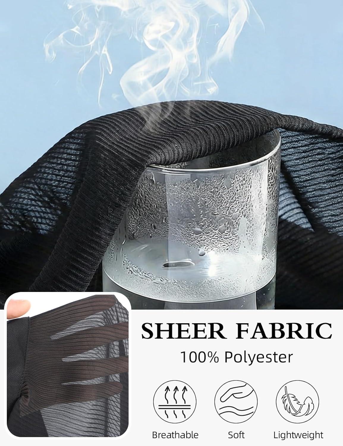 Arssm Women Sheer Button Up Blouse Long Sleeve Mesh Pleated Blouse Tops See Through Shirts(Black)