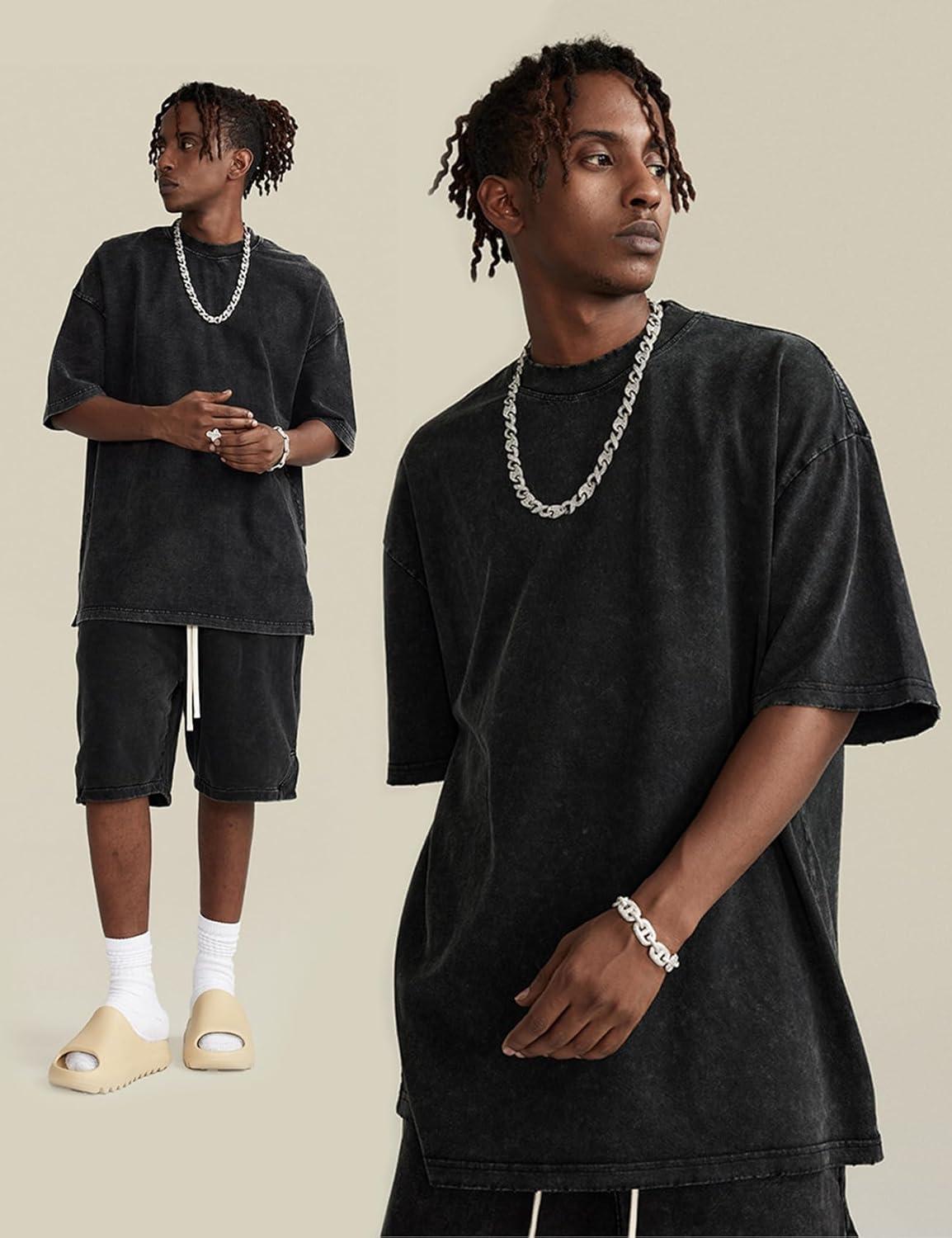 Arssm 3 Pack Men Oversized T Shirts Vintage Tee Loose Fit Short Sleeve Casual Streetwear Baggy Washed Unisex Tops(Black+black+black)