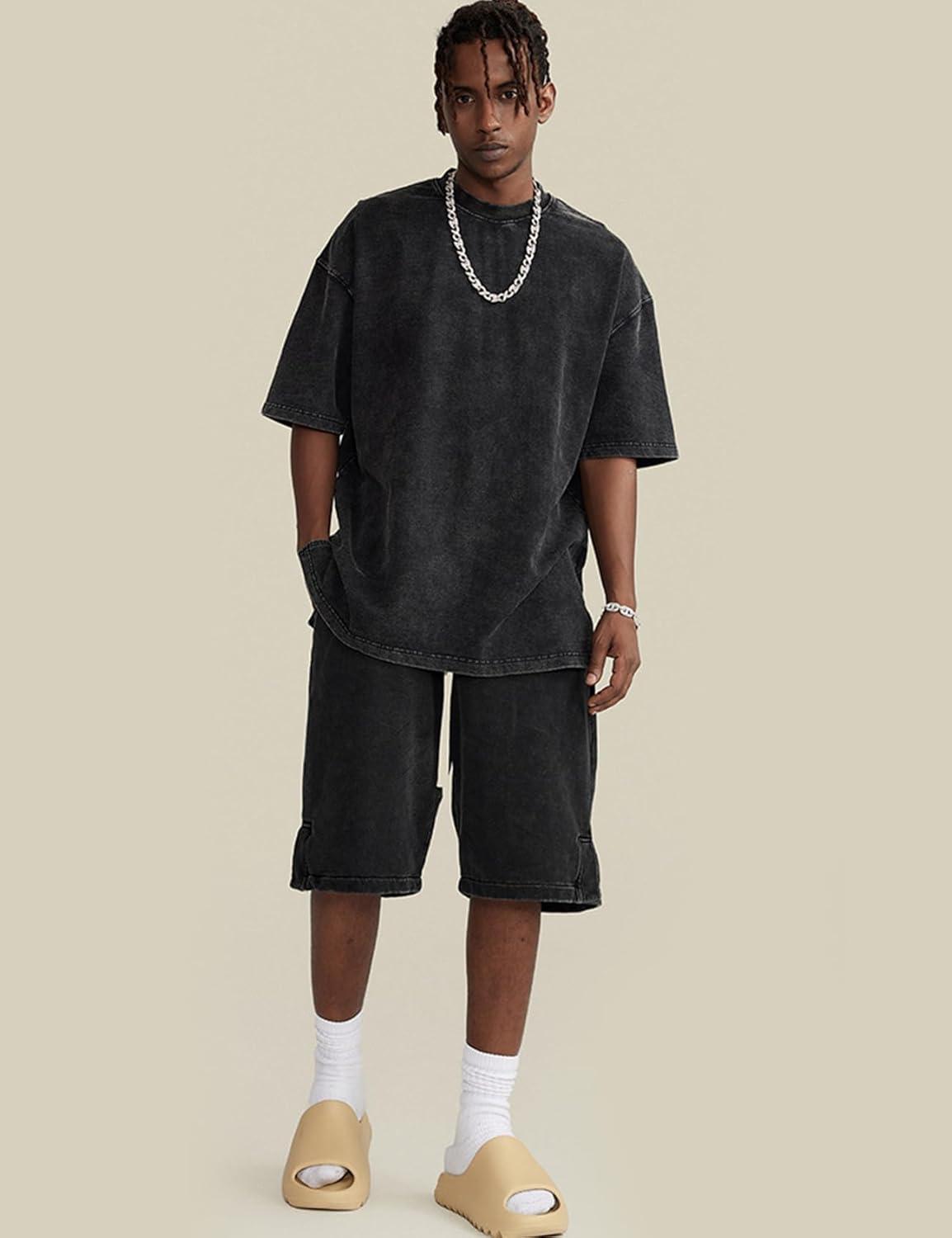 Arssm 3 Pack Men Oversized T Shirts Vintage Tee Loose Fit Short Sleeve Casual Streetwear Baggy Washed Unisex Tops(Black+black+black)