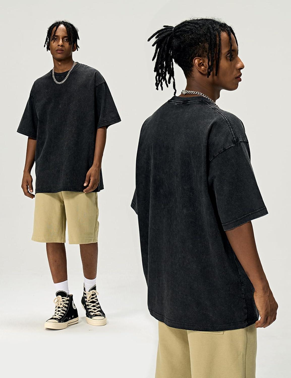 Arssm 3 Pack Men Oversized T Shirts Vintage Tee Loose Fit Short Sleeve Casual Streetwear Baggy Washed Unisex Tops(Black+black+black)