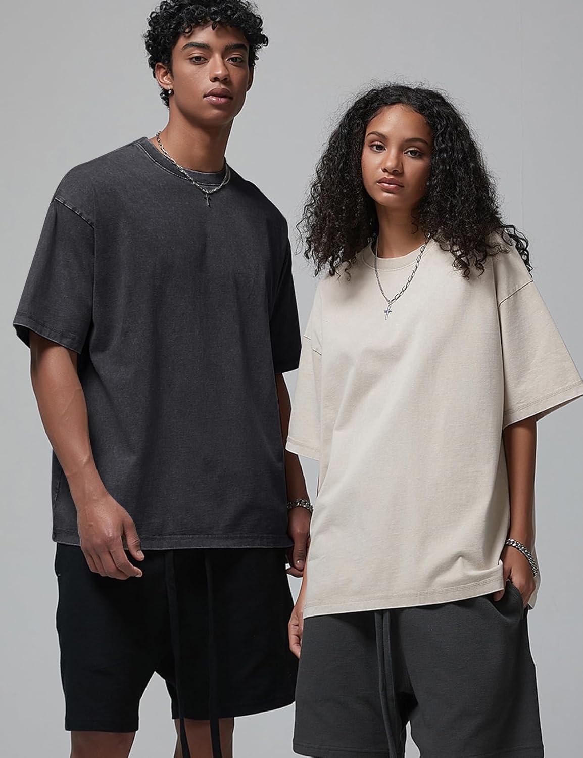 Arssm 3 Pack Men Oversized T Shirts Vintage Tee Loose Fit Short Sleeve Casual Streetwear Baggy Washed Unisex Tops(Black+army+beige)