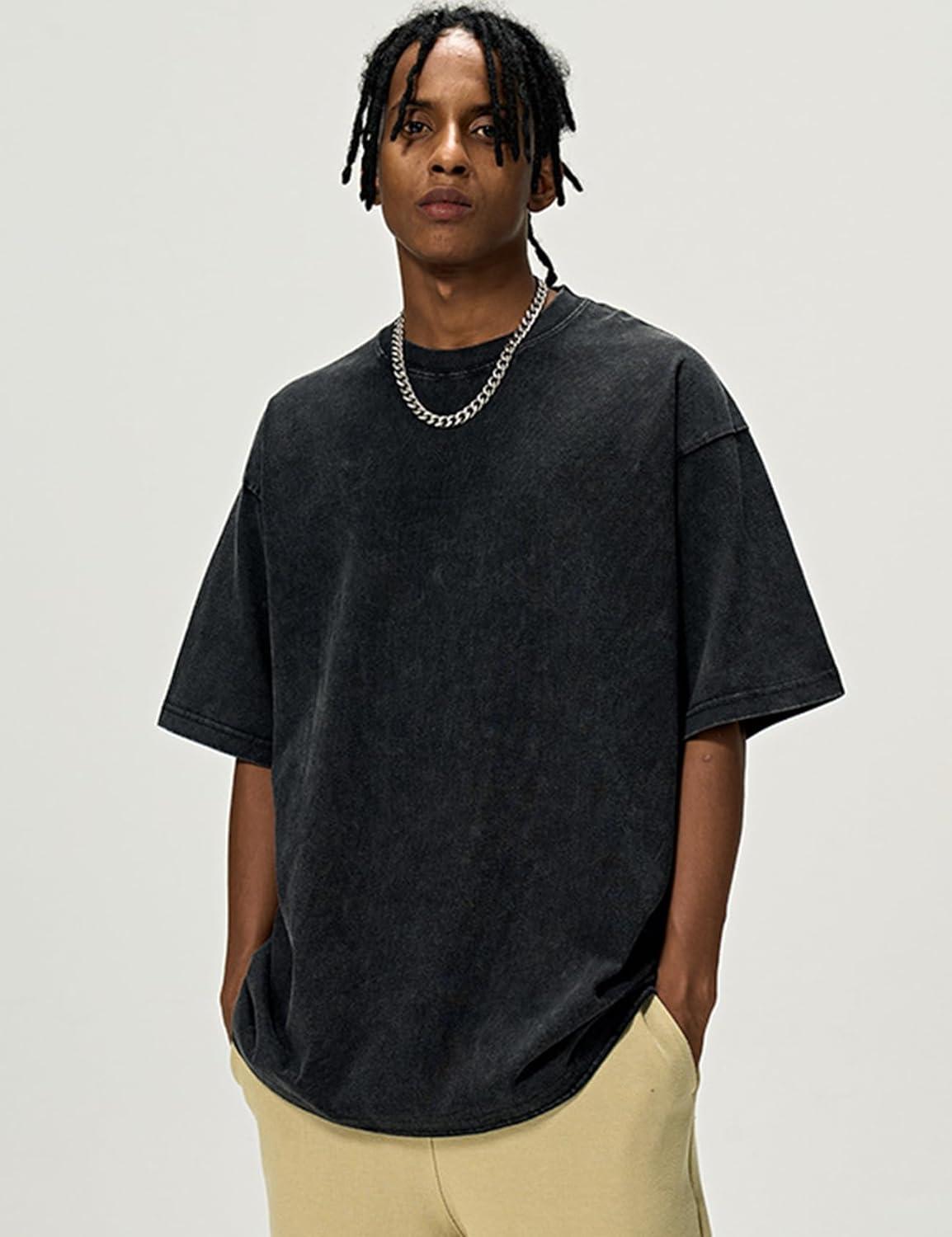 Arssm 3 Pack Men Oversized T Shirts Vintage Tee Loose Fit Short Sleeve Casual Streetwear Baggy Washed Unisex Tops(Black+army+beige)