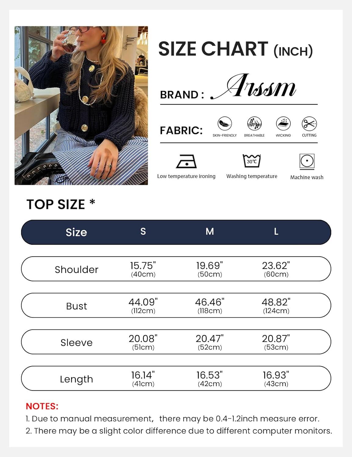 Arssm Womens Cropped Cardigan Sweaters Chunky Open Front Button Down Knit Sweater Long Sleeve Loose Cardigan Outerwear(Navy)