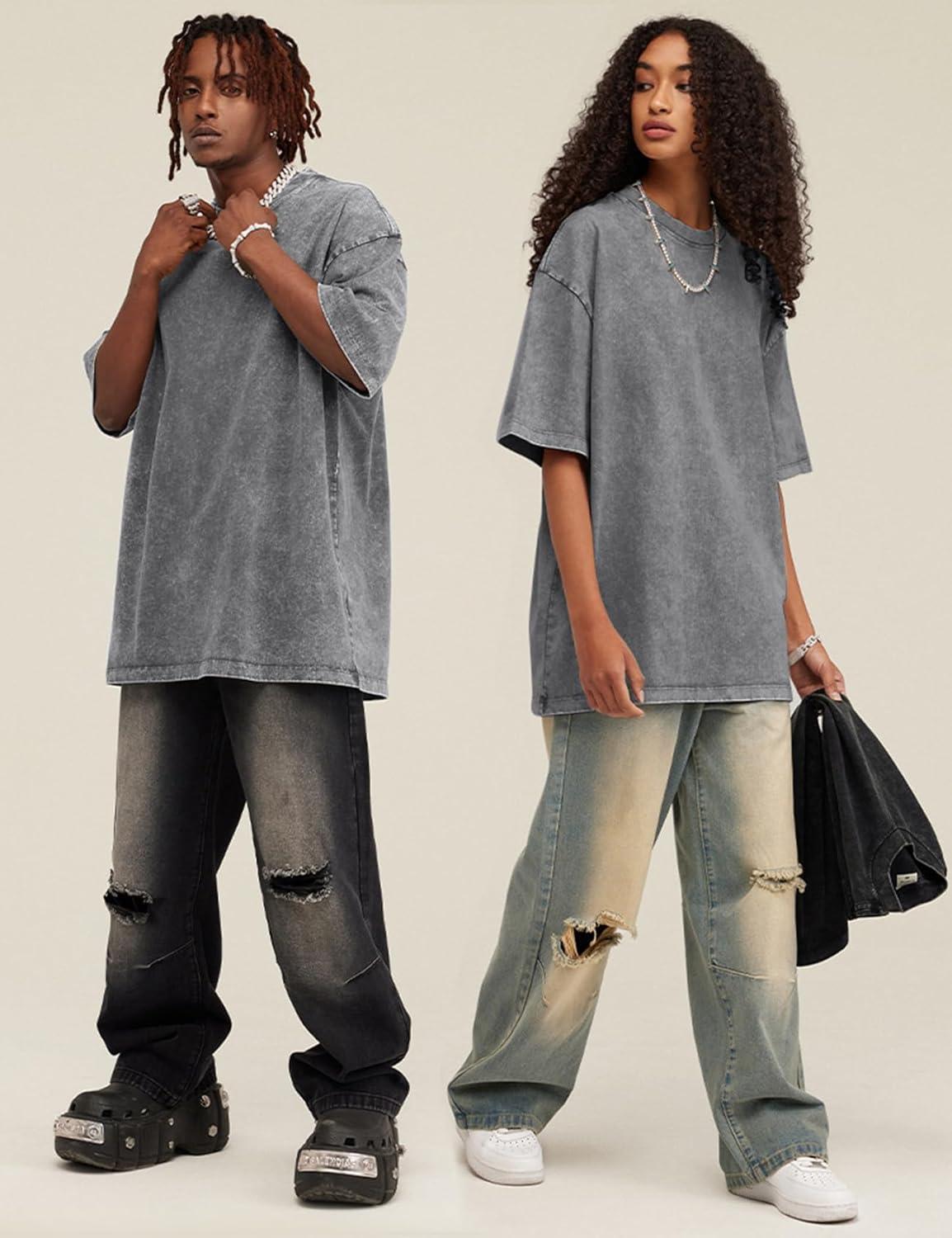 Arssm 3 Pack Men Oversized T Shirts Vintage Tee Loose Fit Short Sleeve Casual Streetwear Baggy Washed Unisex Tops(Black+grey+khaki)