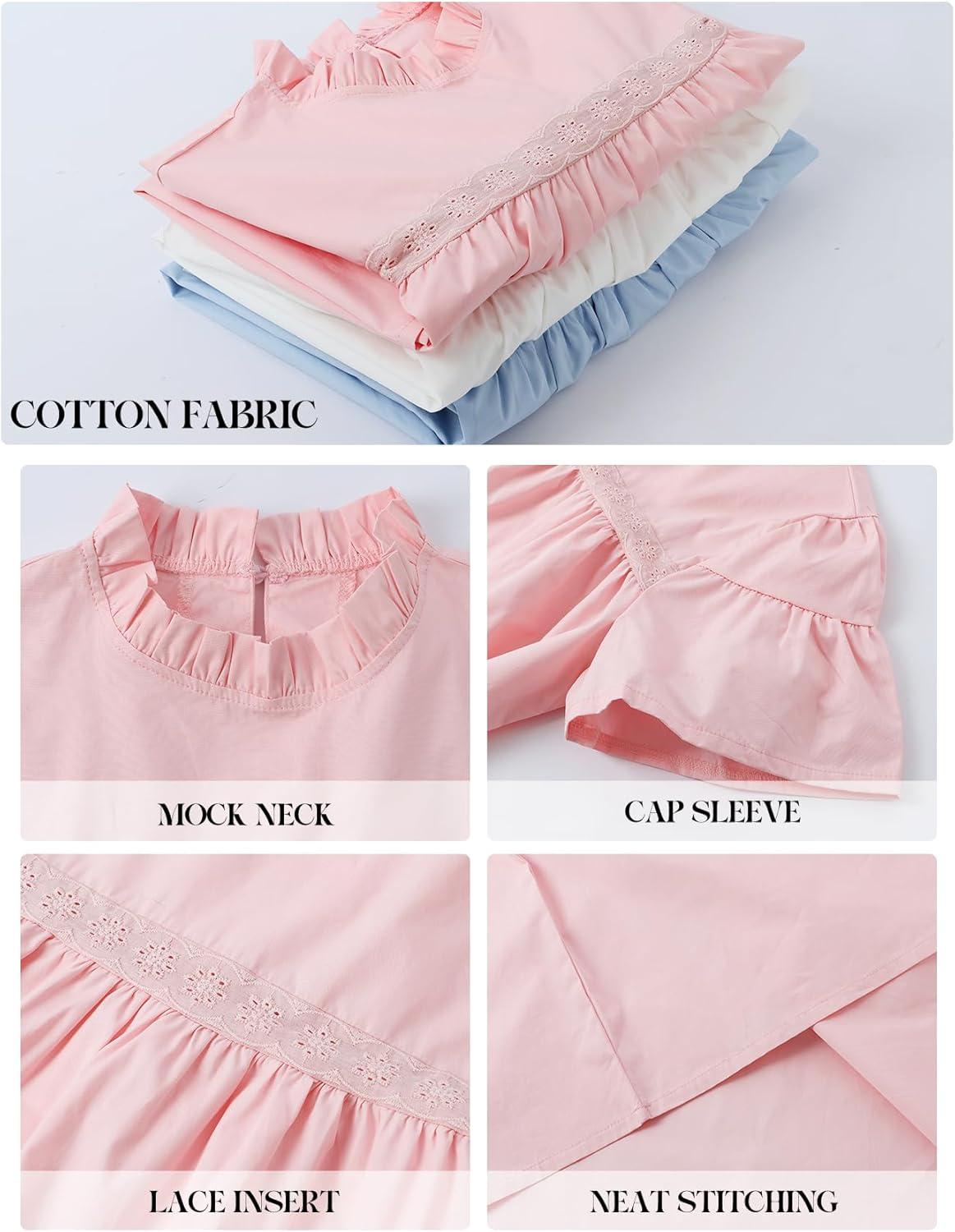 Arssm Peplum Tops for Women Short Sleeve Babydoll Shirt Mock Neck Blouse Pleated Tunic Shirts(Pink)
