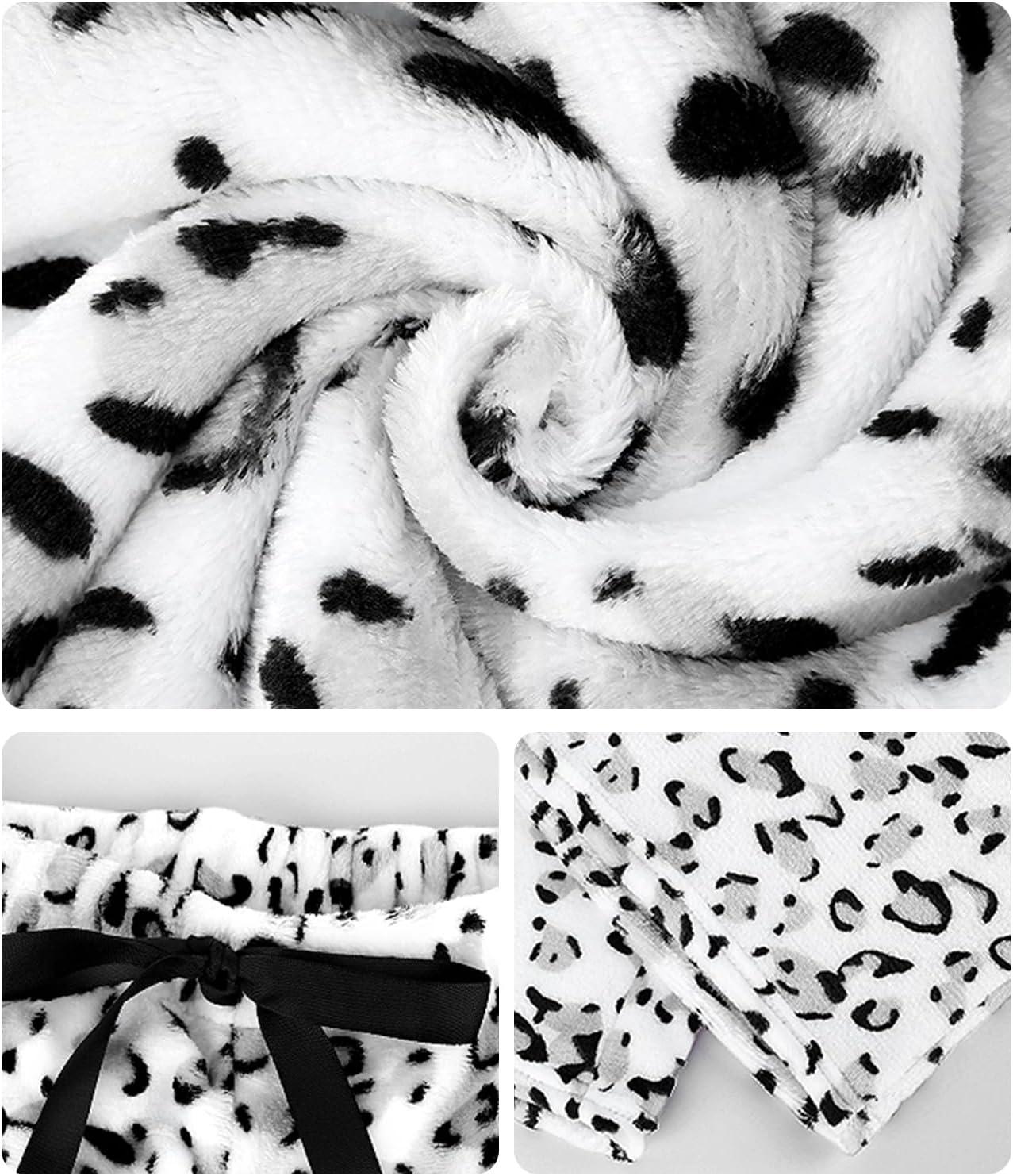 Arssm Women’s Fuzzy Pajama Pants Plush Elastic Waist Wide Leg Leopard Pants Pajama Bottoms Fluffy Pants(White)