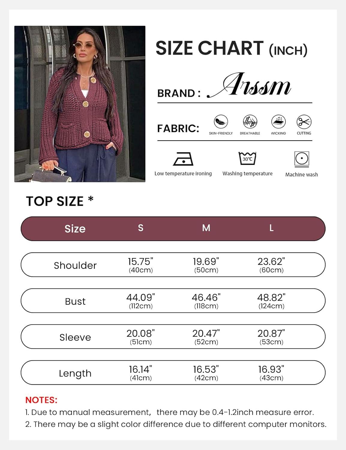 Arssm Womens Cropped Cardigan Sweaters Chunky Open Front Button Down Knit Sweater Long Sleeve Loose Cardigan Outerwear(Darkred)