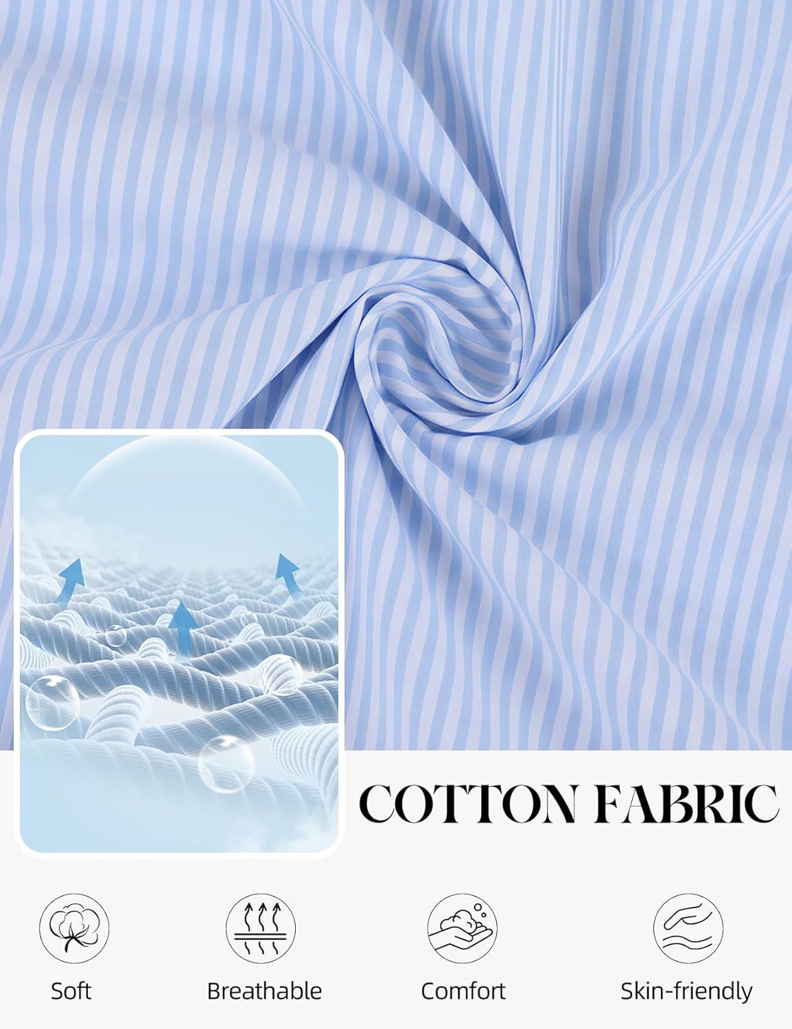 Arssm Womens Striped Pajama Sets 2 Piece Cotton Pjs Sets Short Sleeve Button Down Shirts and Shorts Sleepwear(Blue)