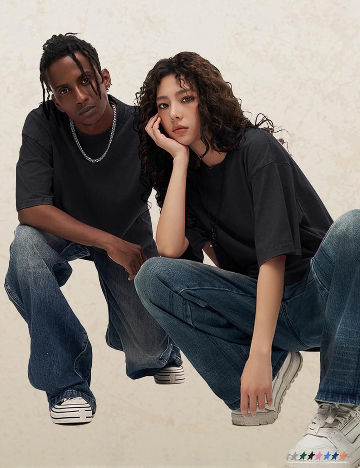 Arssm 3 Pack Men Oversized T Shirts Vintage Tee Loose Fit Short Sleeve Casual Streetwear Baggy Washed Unisex Tops(Black+beige+green)