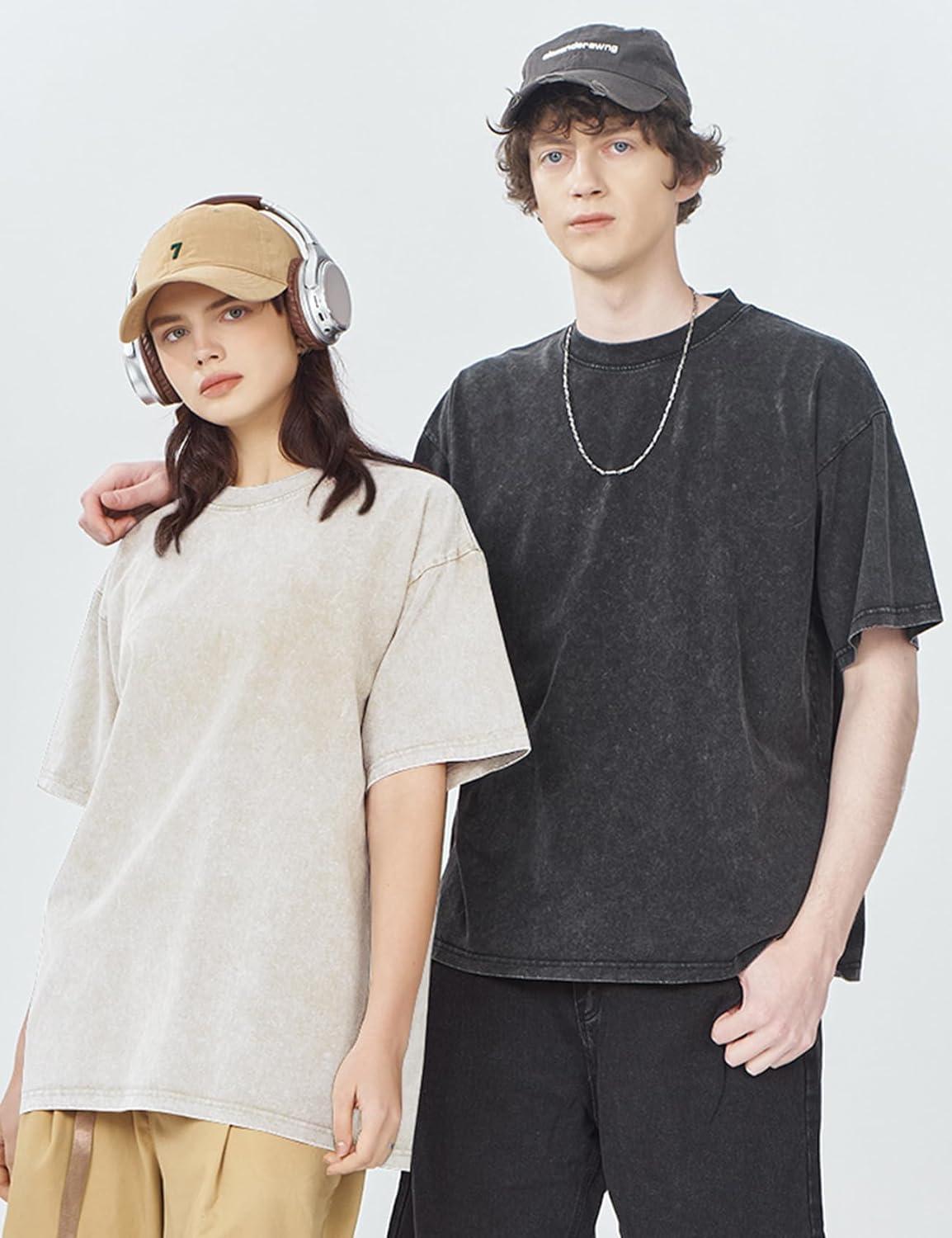 Arssm 3 Pack Men Oversized T Shirts Vintage Tee Loose Fit Short Sleeve Casual Streetwear Baggy Washed Unisex Tops(Black+beige+green)