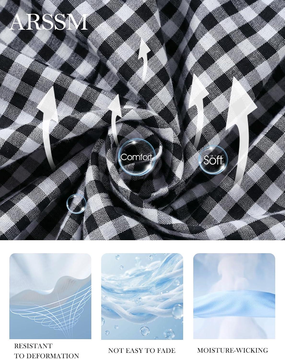 Arssm Womens Gingham Pajama Set 2 Piece Plaid Button Down Long Sleeve Shirt and Pants Pjs Lounge Set Outfits(Black)