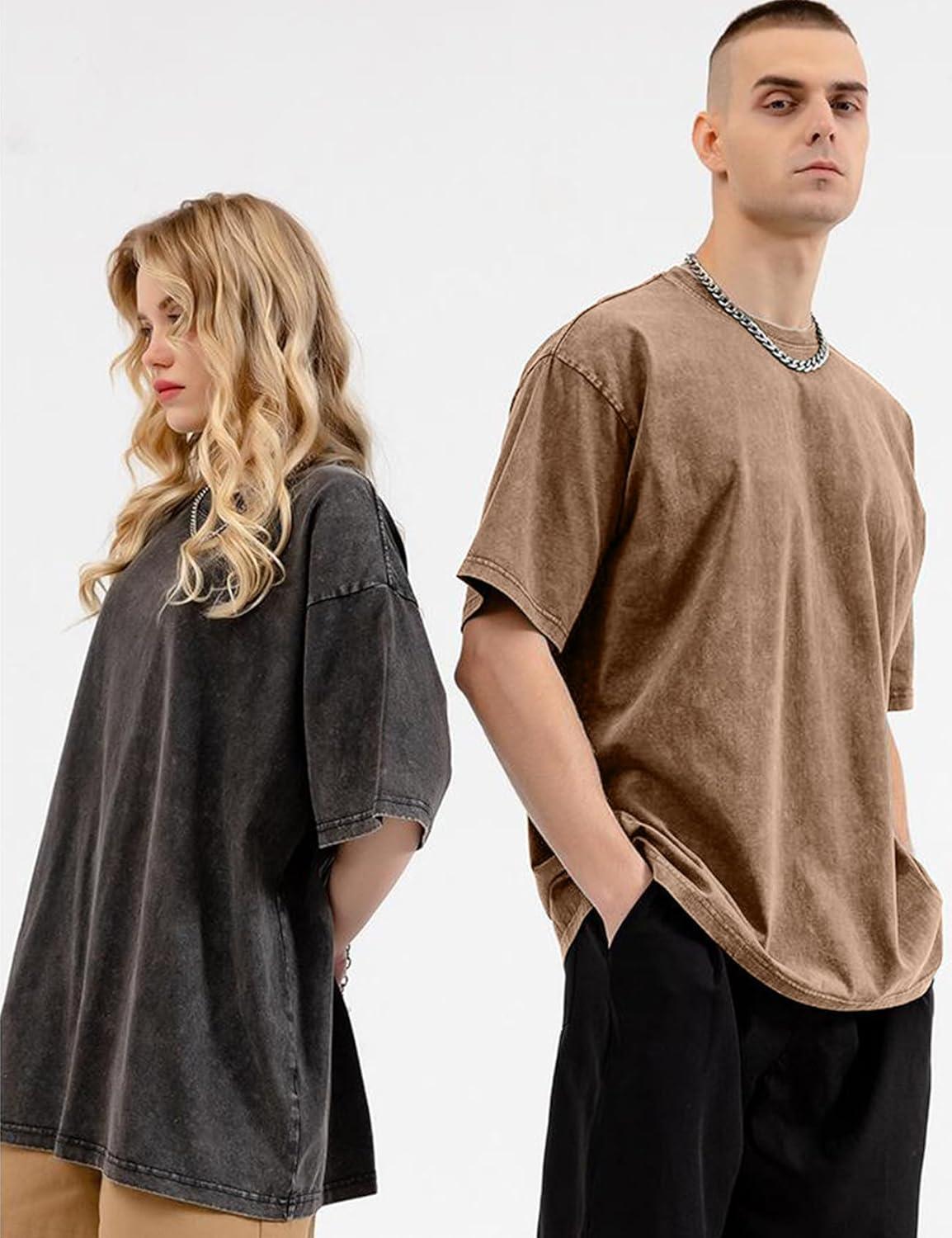 Arssm 3 Pack Men Oversized T Shirts Vintage Tee Loose Fit Short Sleeve Casual Streetwear Baggy Washed Unisex Tops(Black+khaki+beige)
