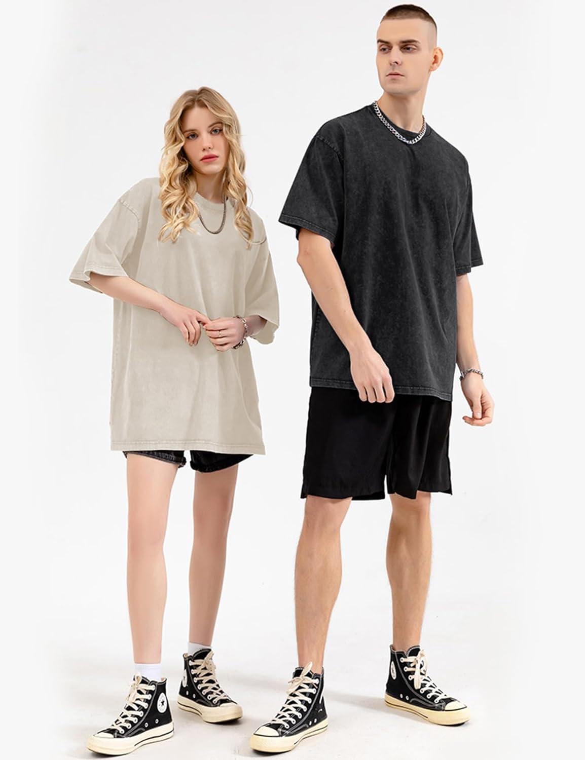 Arssm 3 Pack Men Oversized T Shirts Vintage Tee Loose Fit Short Sleeve Casual Streetwear Baggy Washed Unisex Tops(Black+khaki+beige)