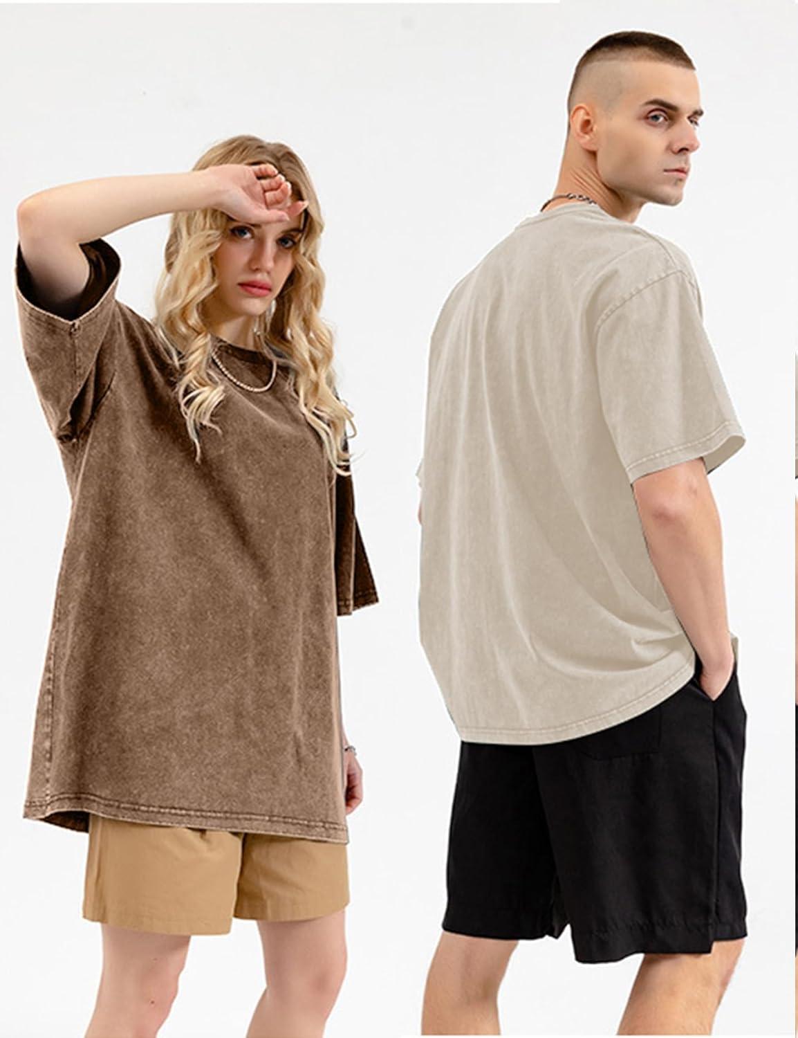 Arssm 3 Pack Men Oversized T Shirts Vintage Tee Loose Fit Short Sleeve Casual Streetwear Baggy Washed Unisex Tops(Black+khaki+beige)