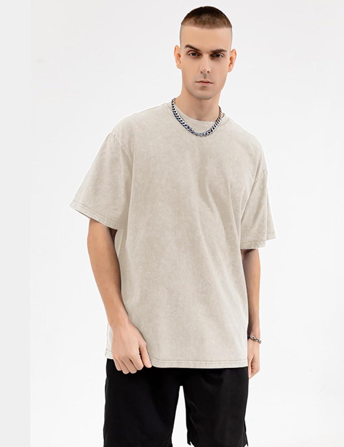 Arssm 3 Pack Men Oversized T Shirts Vintage Tee Loose Fit Short Sleeve Casual Streetwear Baggy Washed Unisex Tops(Black+khaki+beige)