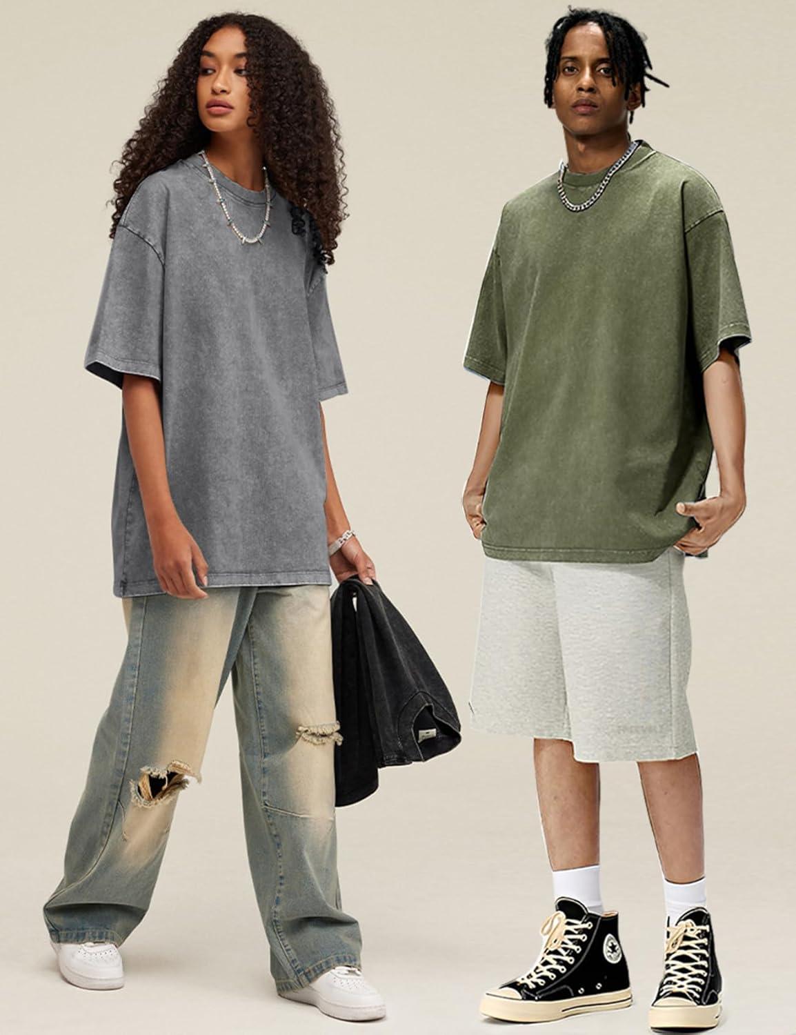 Arssm 3 Pack Men Oversized T Shirts Vintage Tee Loose Fit Short Sleeve Casual Streetwear Baggy Washed Unisex Tops(Black+grey+army)