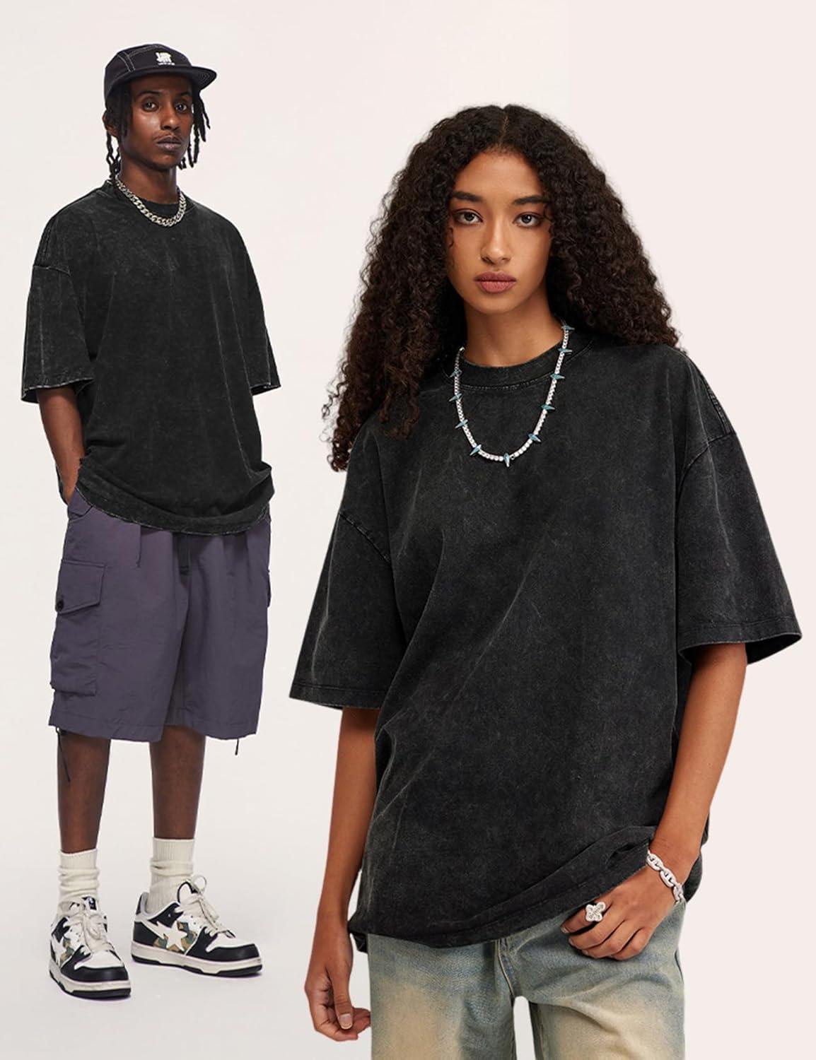 Arssm 3 Pack Men Oversized T Shirts Vintage Tee Loose Fit Short Sleeve Casual Streetwear Baggy Washed Unisex Tops(Black+grey+army)