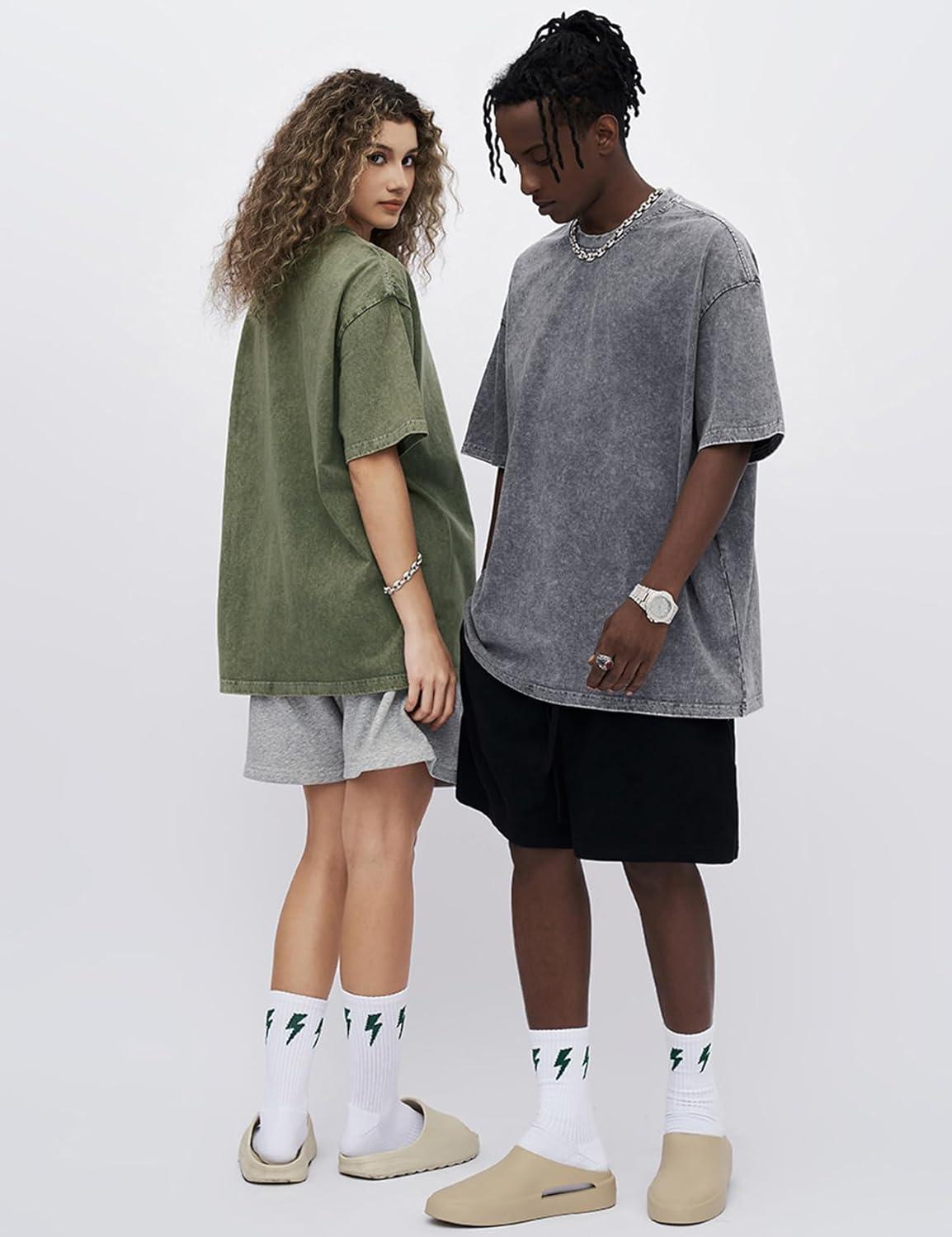 Arssm 3 Pack Men Oversized T Shirts Vintage Tee Loose Fit Short Sleeve Casual Streetwear Baggy Washed Unisex Tops(Black+grey+army)