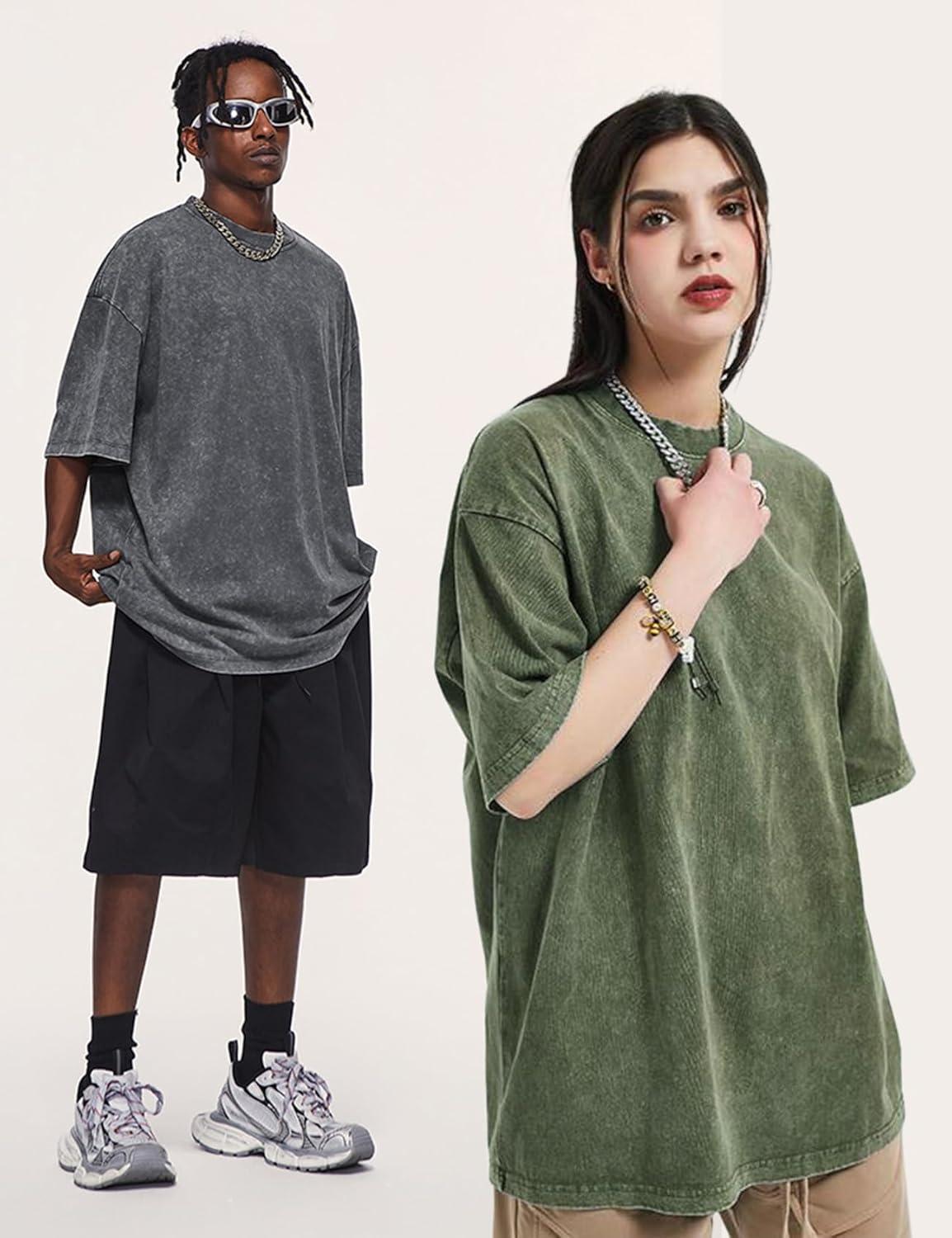 Arssm 3 Pack Men Oversized T Shirts Vintage Tee Loose Fit Short Sleeve Casual Streetwear Baggy Washed Unisex Tops(Black+grey+army)