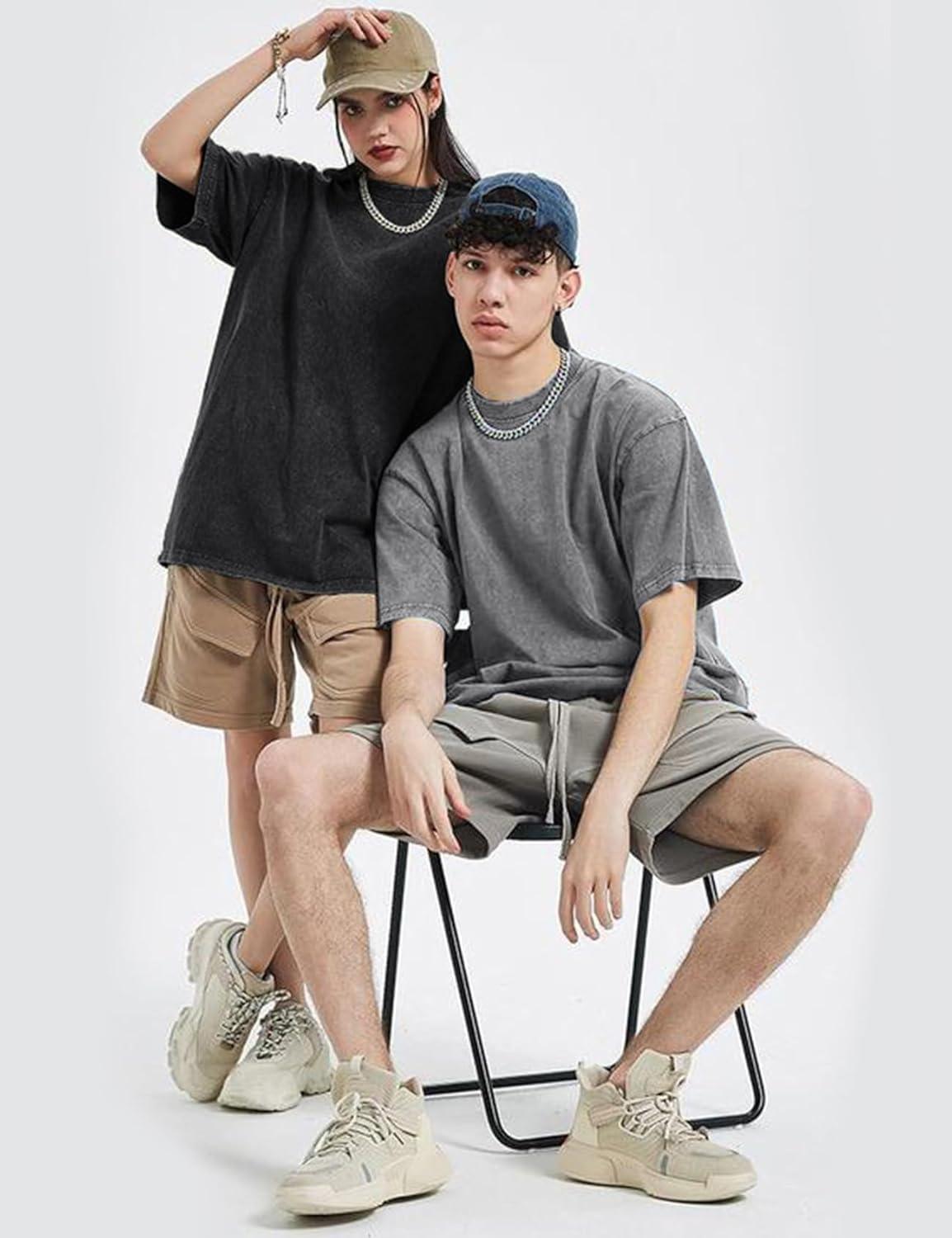Arssm 3 Pack Men Oversized T Shirts Vintage Tee Loose Fit Short Sleeve Casual Streetwear Baggy Washed Unisex Tops(Black+grey+army)