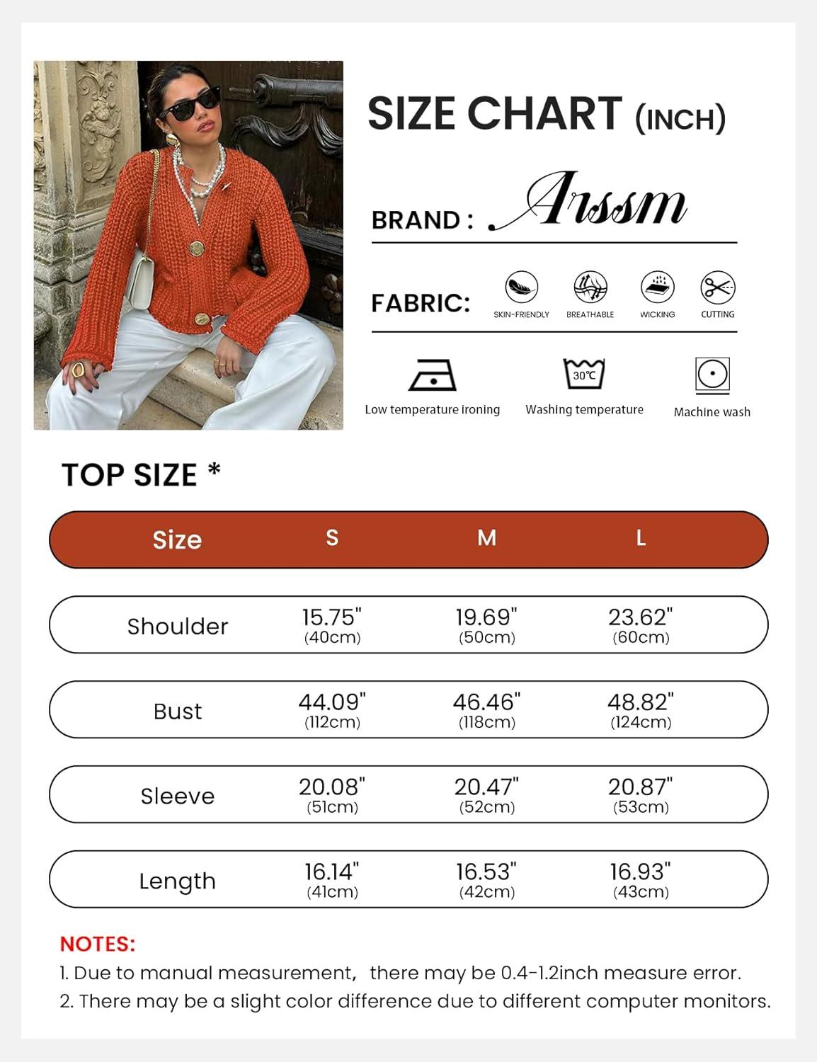 Arssm Womens Cropped Cardigan Sweaters Chunky Open Front Button Down Knit Sweater Long Sleeve Loose Cardigan Outerwear(Brickred)