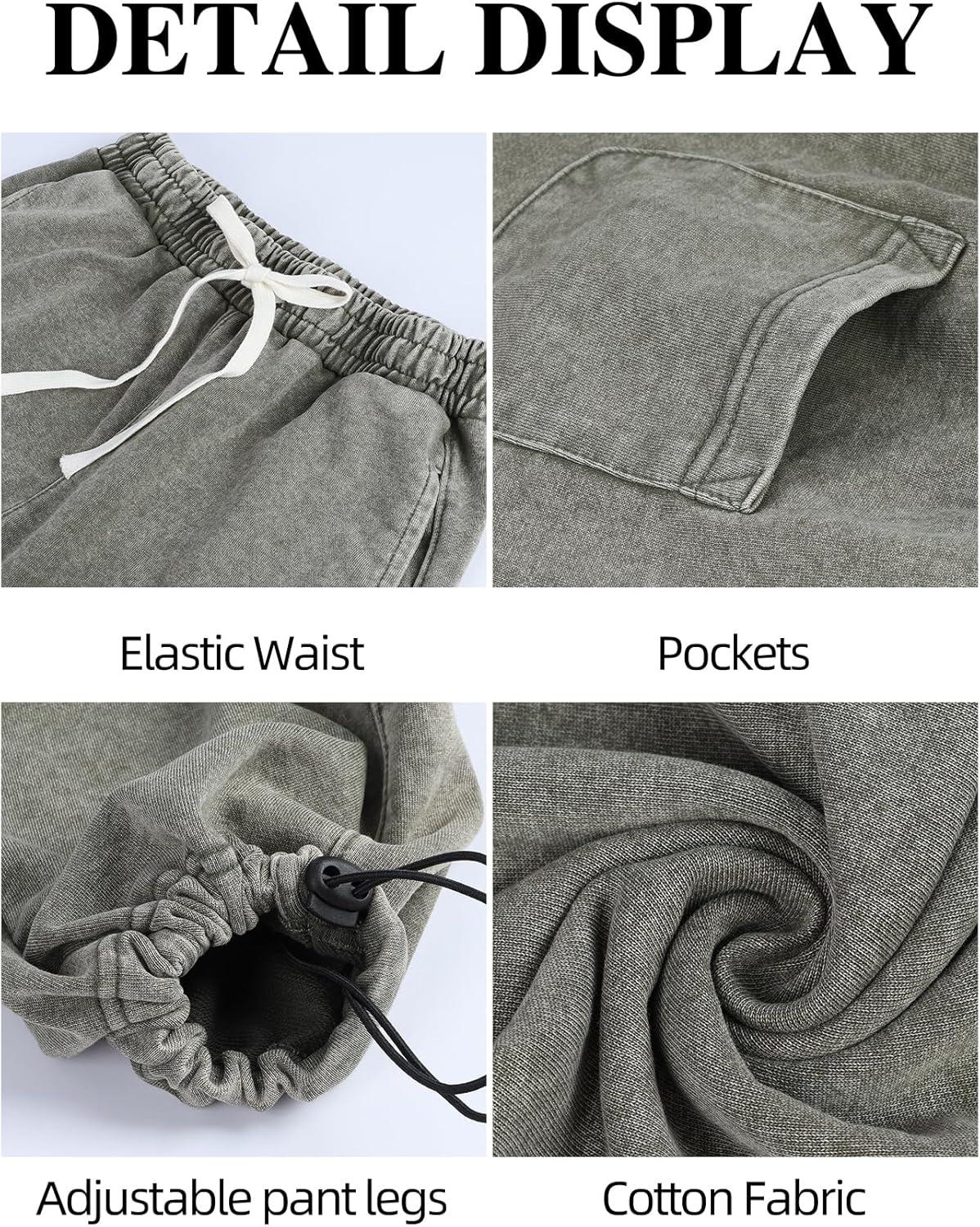 Arssm Baggy Sweatpants for Women Wide Leg Pants Vintage Cotton Acid Wash Drawstring Joggers with Pockets(Army)