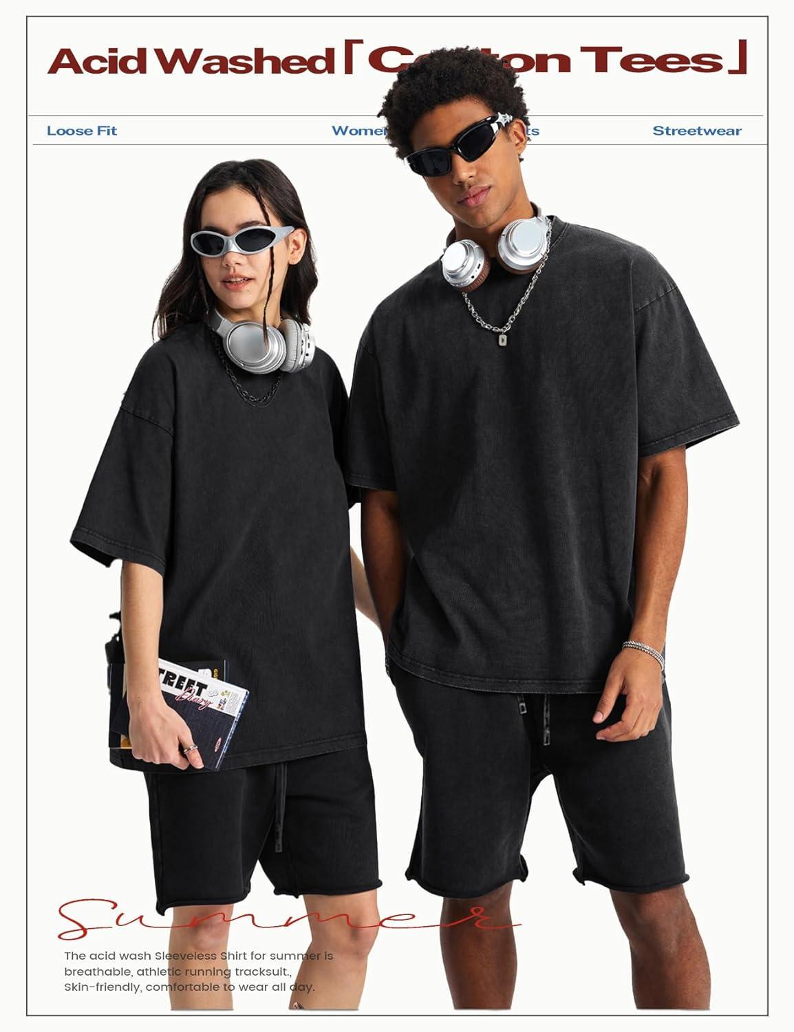 Arssm Women’s Oversized T-Shirts Cotton Acid Wash Boyfriend Tee Shirt Loose Fit Vintage T-Shirts(Black)