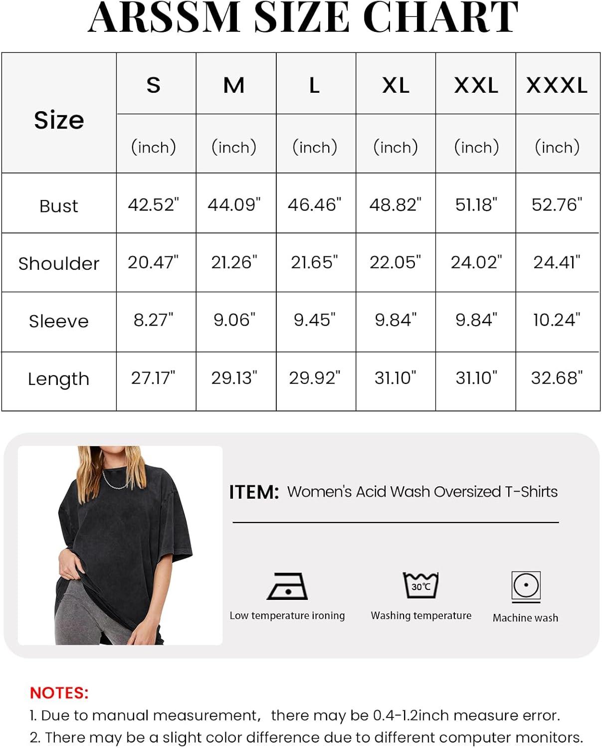 Arssm Women’s Oversized T-Shirts Cotton Acid Wash Boyfriend Tee Shirt Loose Fit Vintage T-Shirts(Black)
