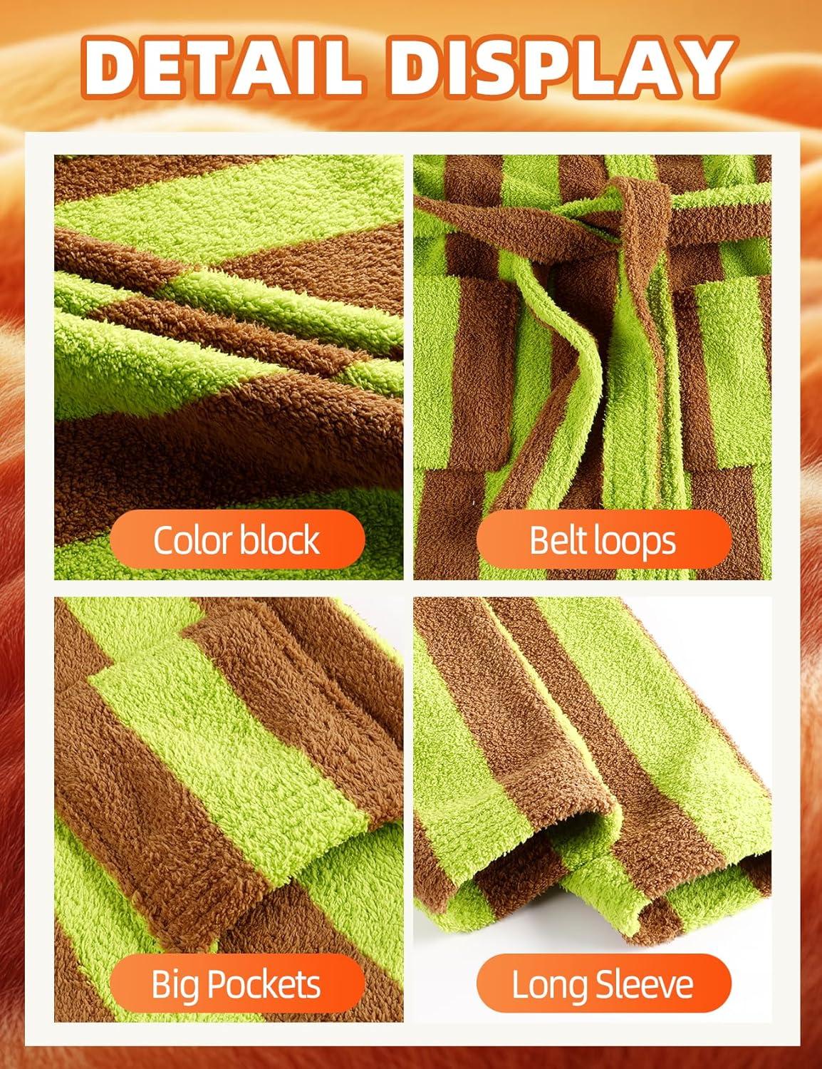 Arssm Womens Striped Fluffy Robe Long Plush Bathrobes Fuzzy Warm Cozy Thick Loungewear Maxi Robe(Lightgreen)