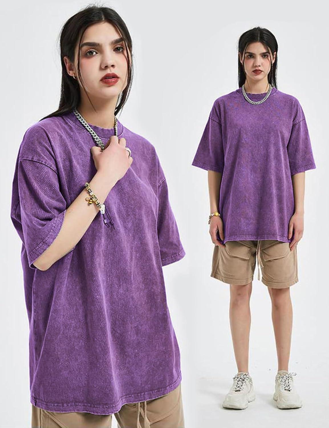 Arssm 3 Pack Men Oversized T Shirts Vintage Tee Loose Fit Short Sleeve Casual Streetwear Baggy Washed Unisex Tops(Black+grey+purple)