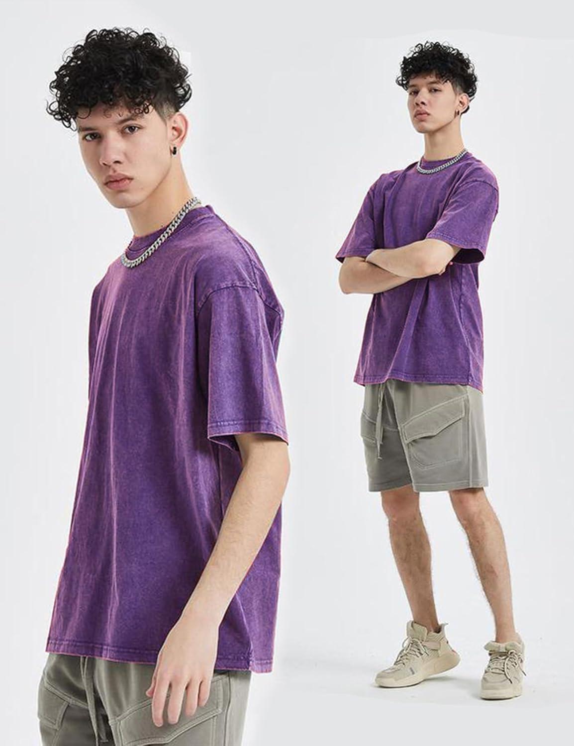Arssm 3 Pack Men Oversized T Shirts Vintage Tee Loose Fit Short Sleeve Casual Streetwear Baggy Washed Unisex Tops(Black+grey+purple)