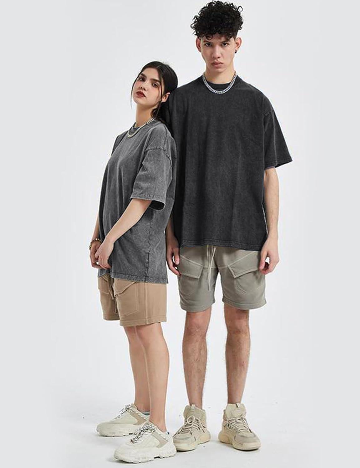 Arssm 3 Pack Men Oversized T Shirts Vintage Tee Loose Fit Short Sleeve Casual Streetwear Baggy Washed Unisex Tops(Black+grey+purple)