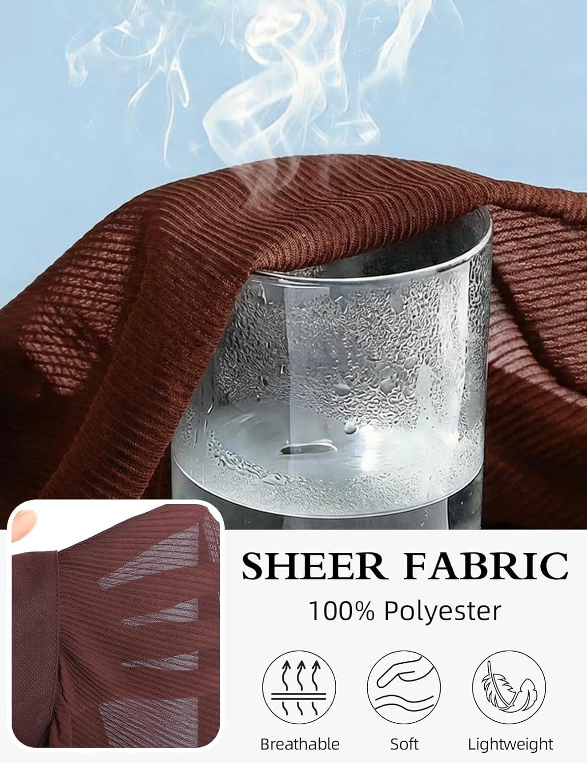 Arssm Women Sheer Button Up Blouse Long Sleeve Mesh Pleated Blouse Tops See Through Shirts(Brown)