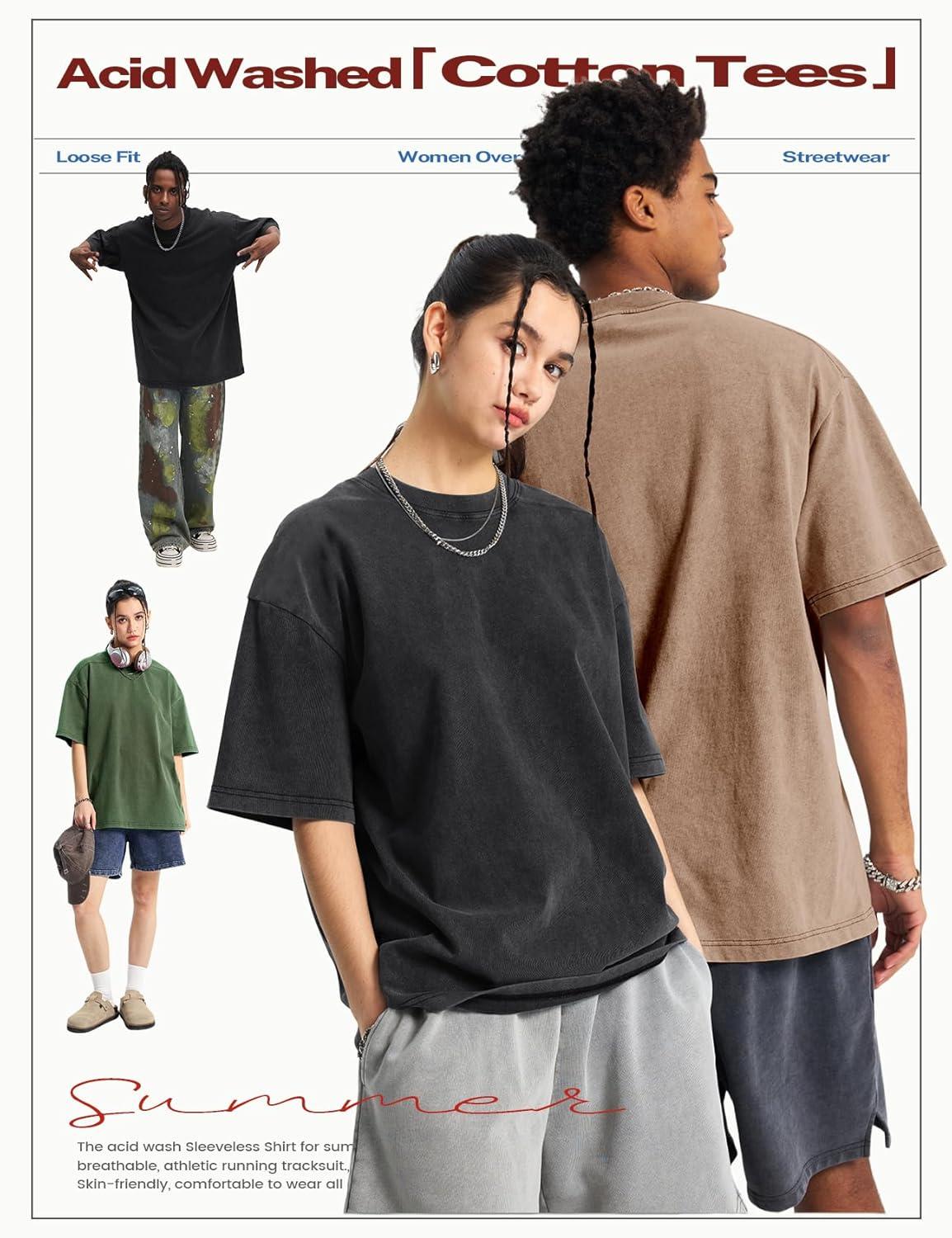 Arssm Women’s Oversized T-Shirts Cotton Acid Wash Boyfriend Tee Shirt Loose Fit Vintage T-Shirts(Black+khaki+beige+army+purple)