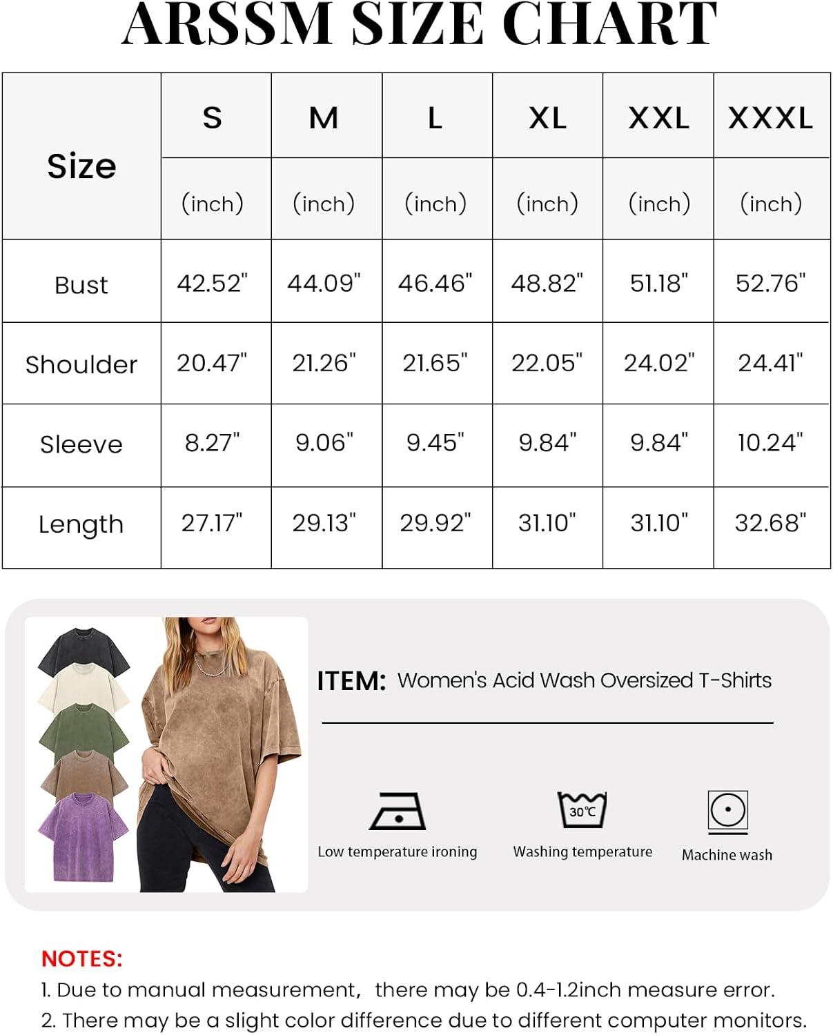 Arssm Women’s Oversized T-Shirts Cotton Acid Wash Boyfriend Tee Shirt Loose Fit Vintage T-Shirts(Black+khaki+beige+army+purple)
