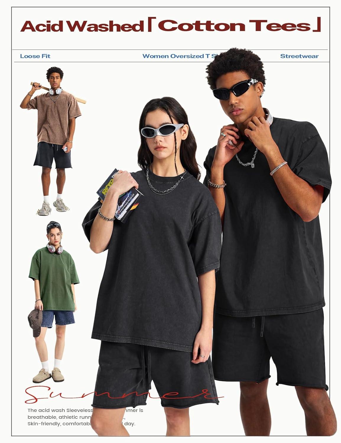 Arssm Women’s Oversized T-Shirts Cotton Acid Wash Boyfriend Tee Shirt Loose Fit Vintage T-Shirts(Black+beige+army+khaki+grey)